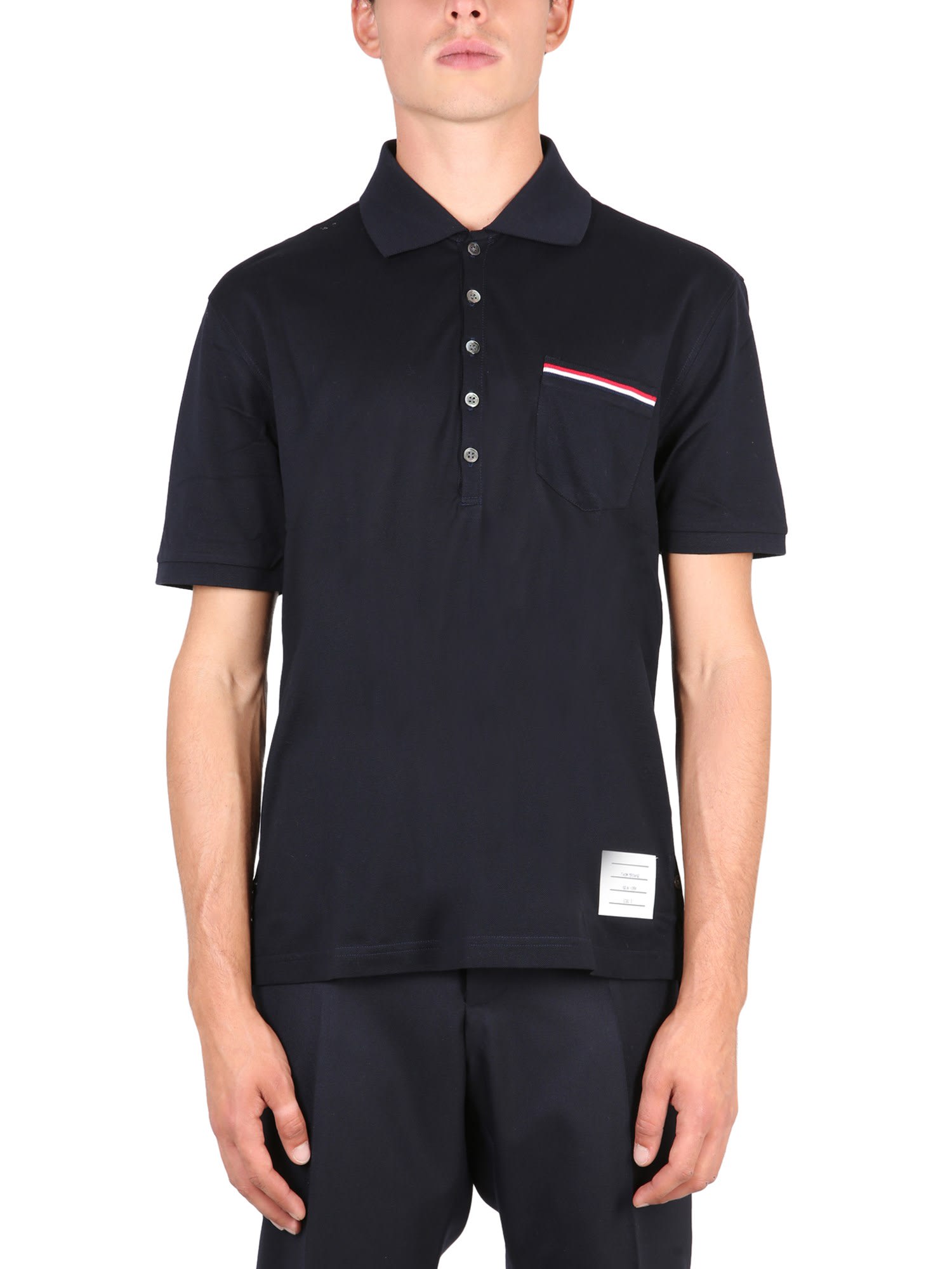 THOM BROWNE POLO SHIRT WITH ICONIC RWB LOGO