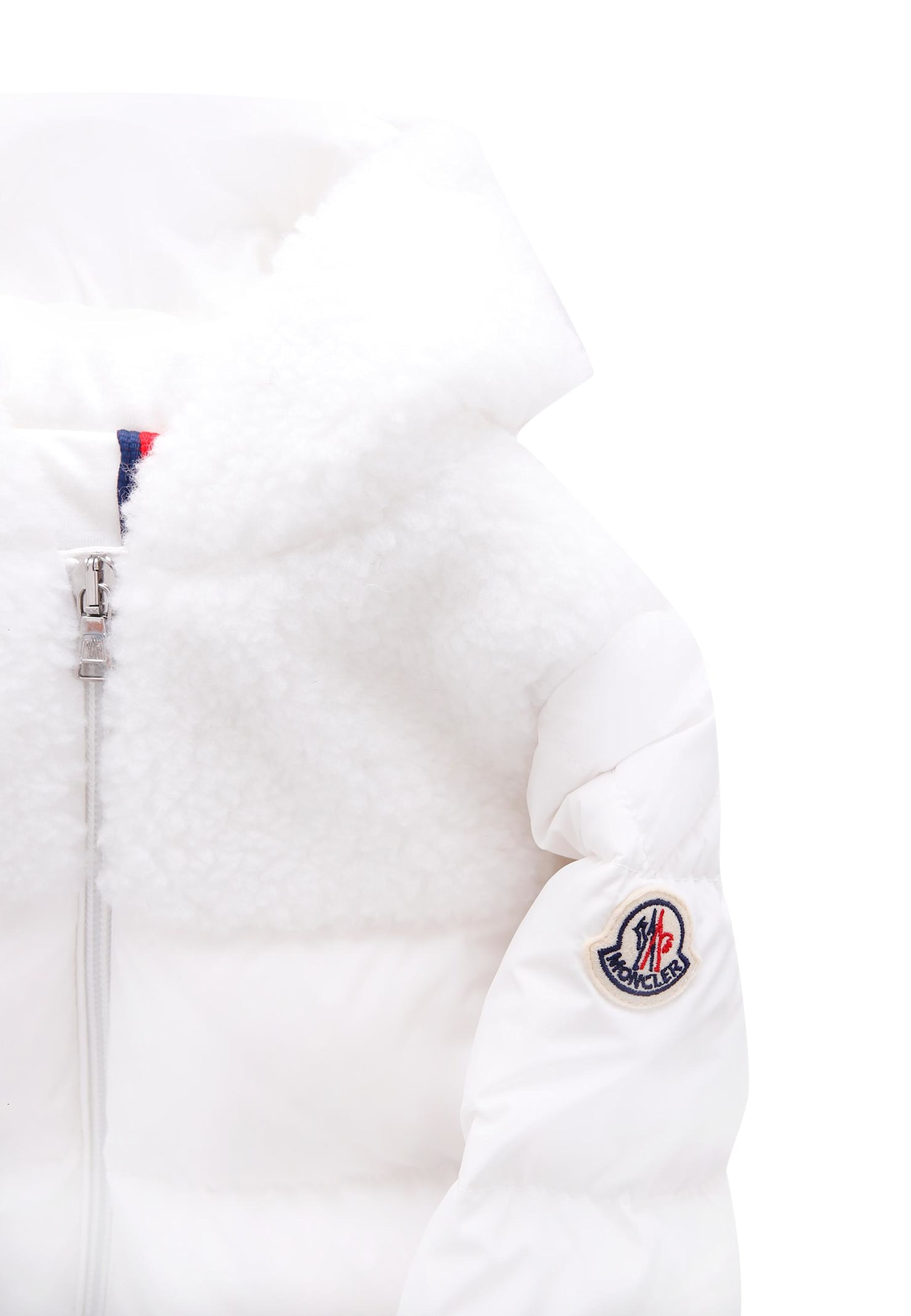 Moncler White Osof Down Jacket For Babykids With Logo In White