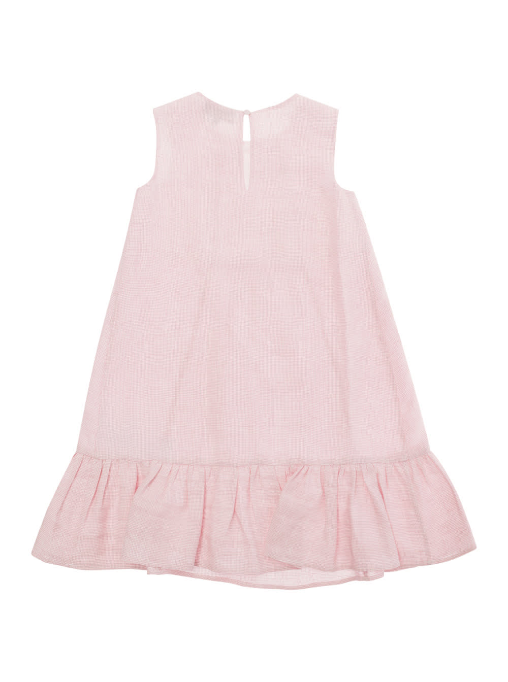 Shop Emporio Armani Pink Dress With Volant Skirt In Linen Girl