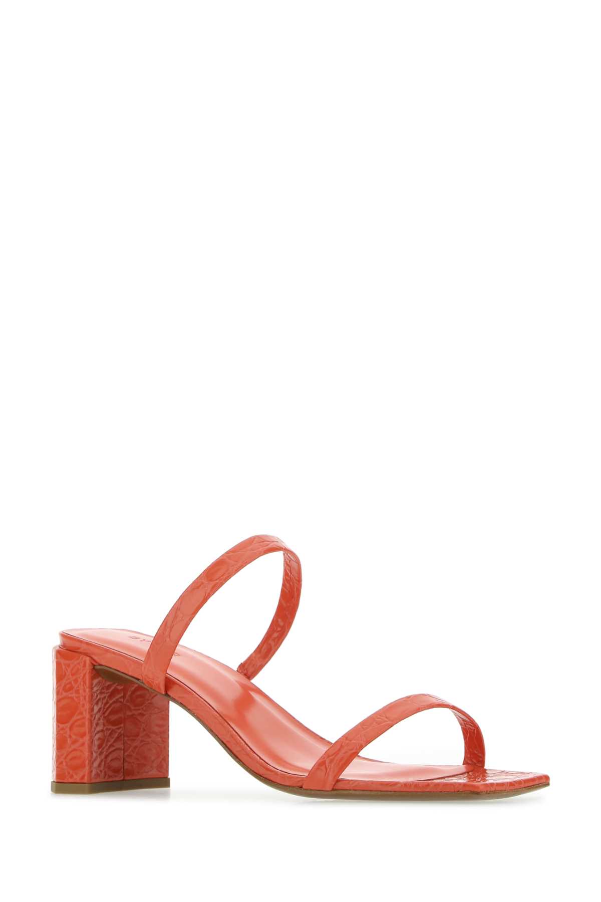 Shop By Far Coral Leather Tanya Mules In Crl