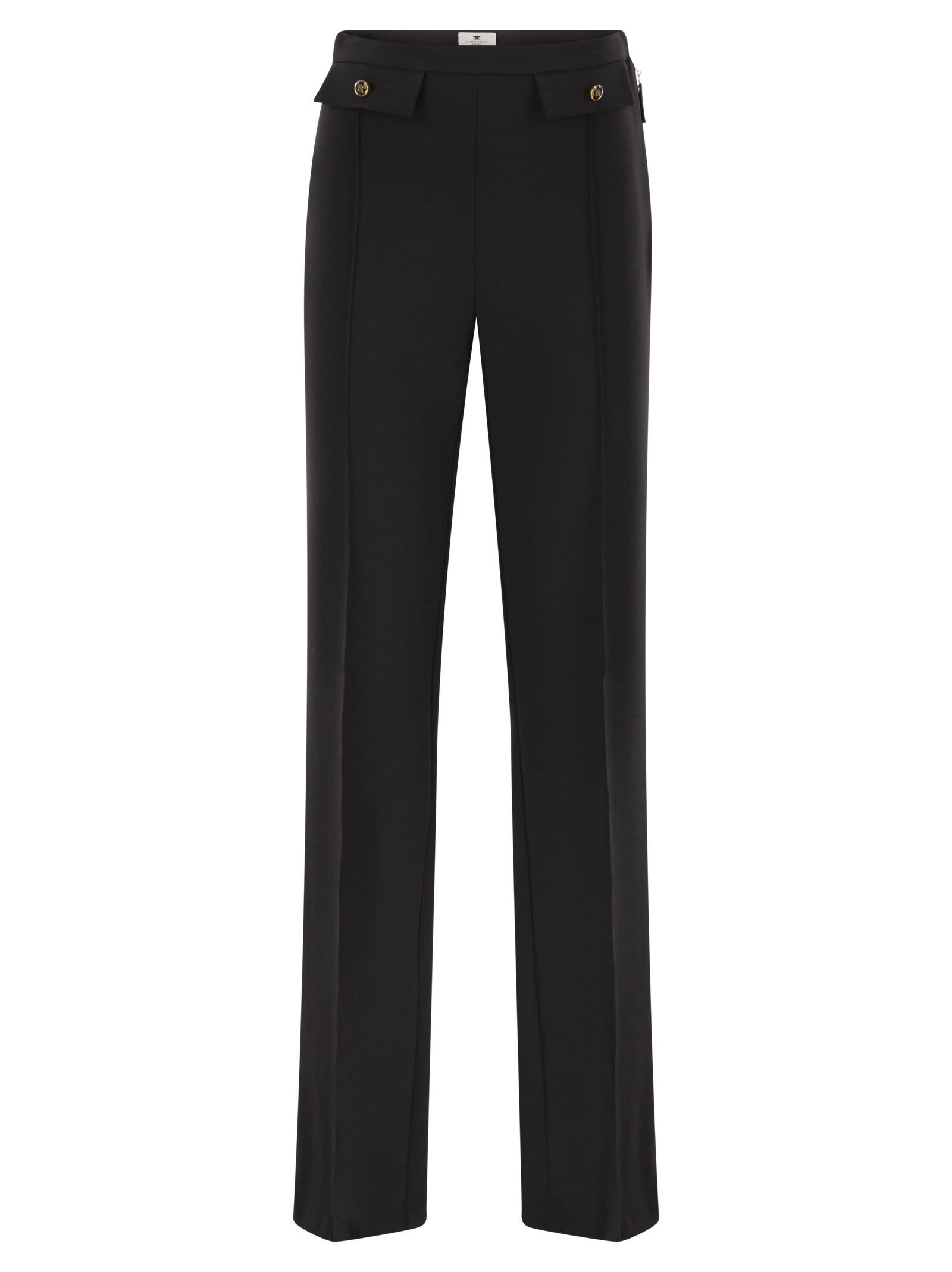 Elisabetta Franchi Double Crepe Trousers In Black