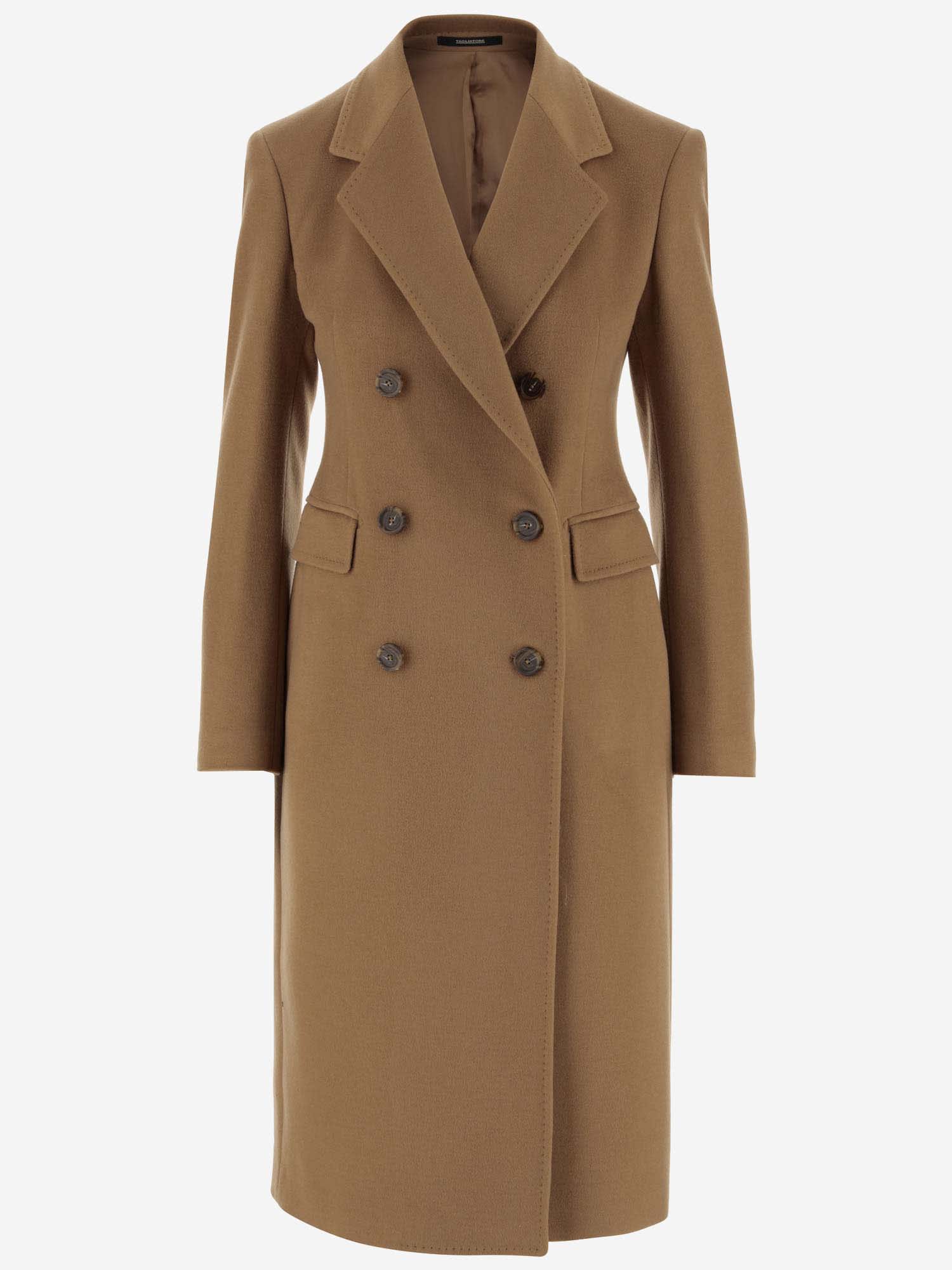Tagliatore Angora And Wool Double-breasted Coat In Brown