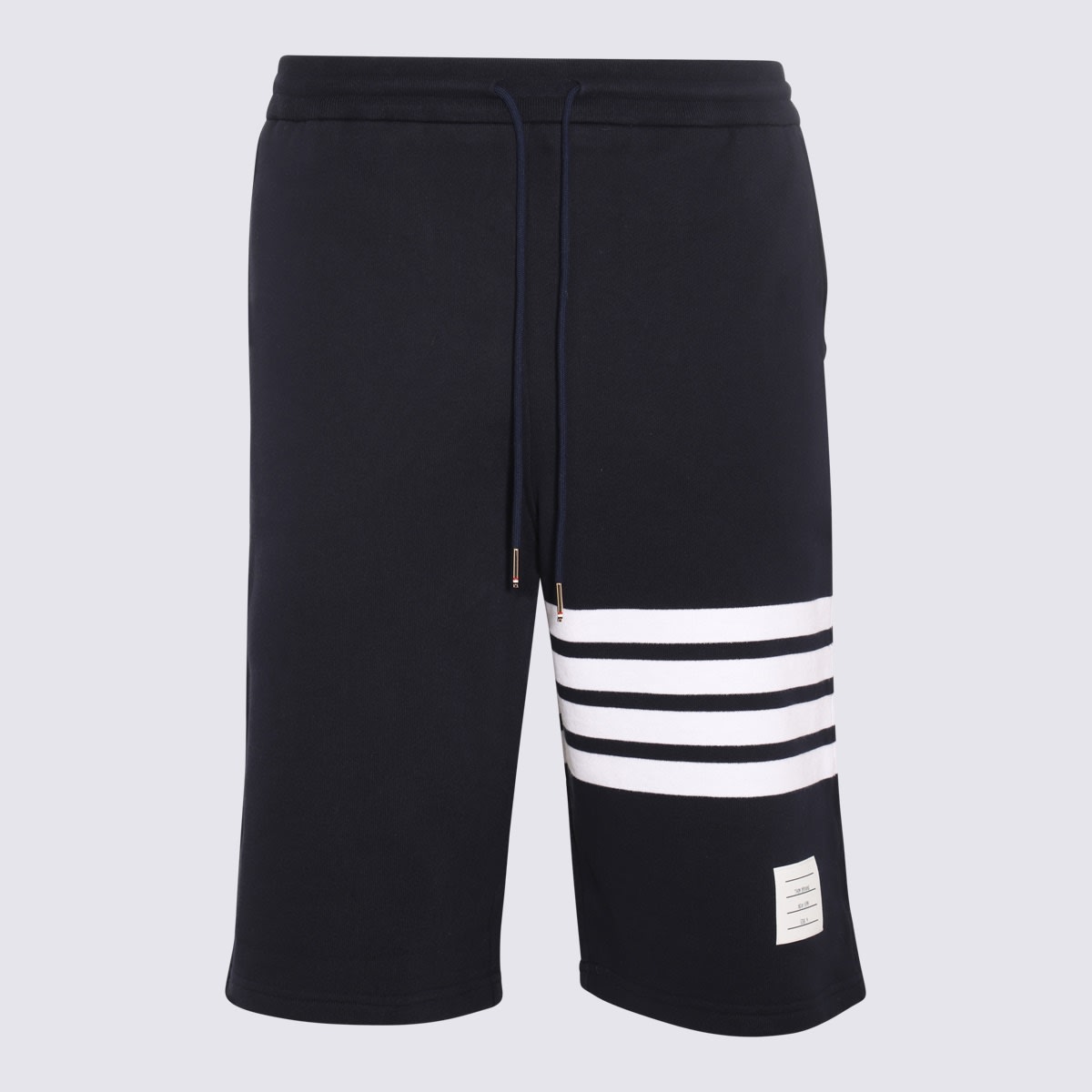 Navy Blue And White Cotton Bermuda Shorts