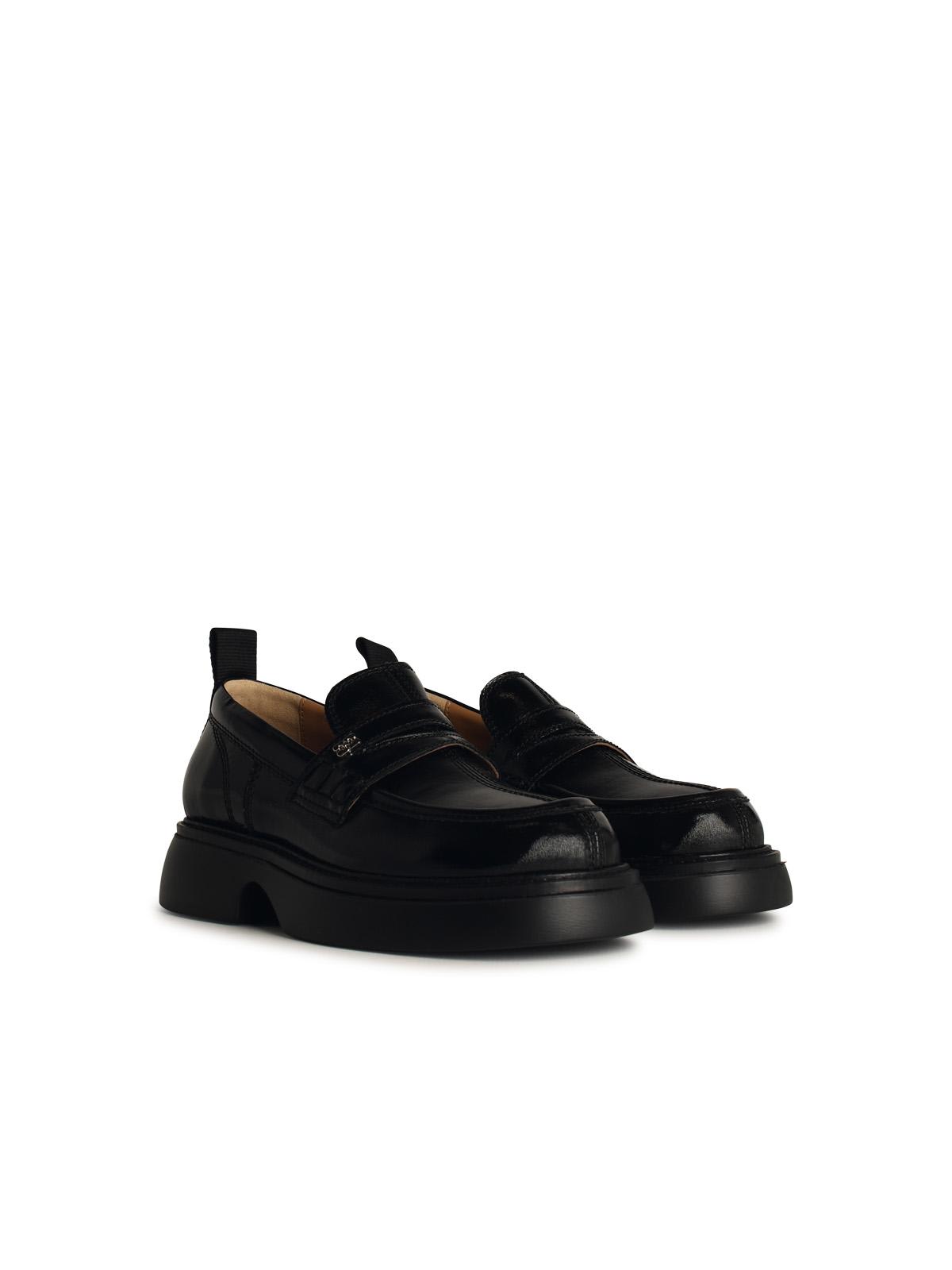 Shop Ganni Black Leather Loafers