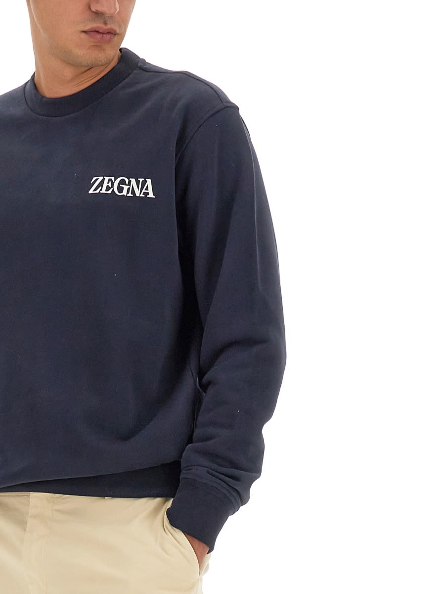 Shop Zegna Sweatshirt With Logo In Blue