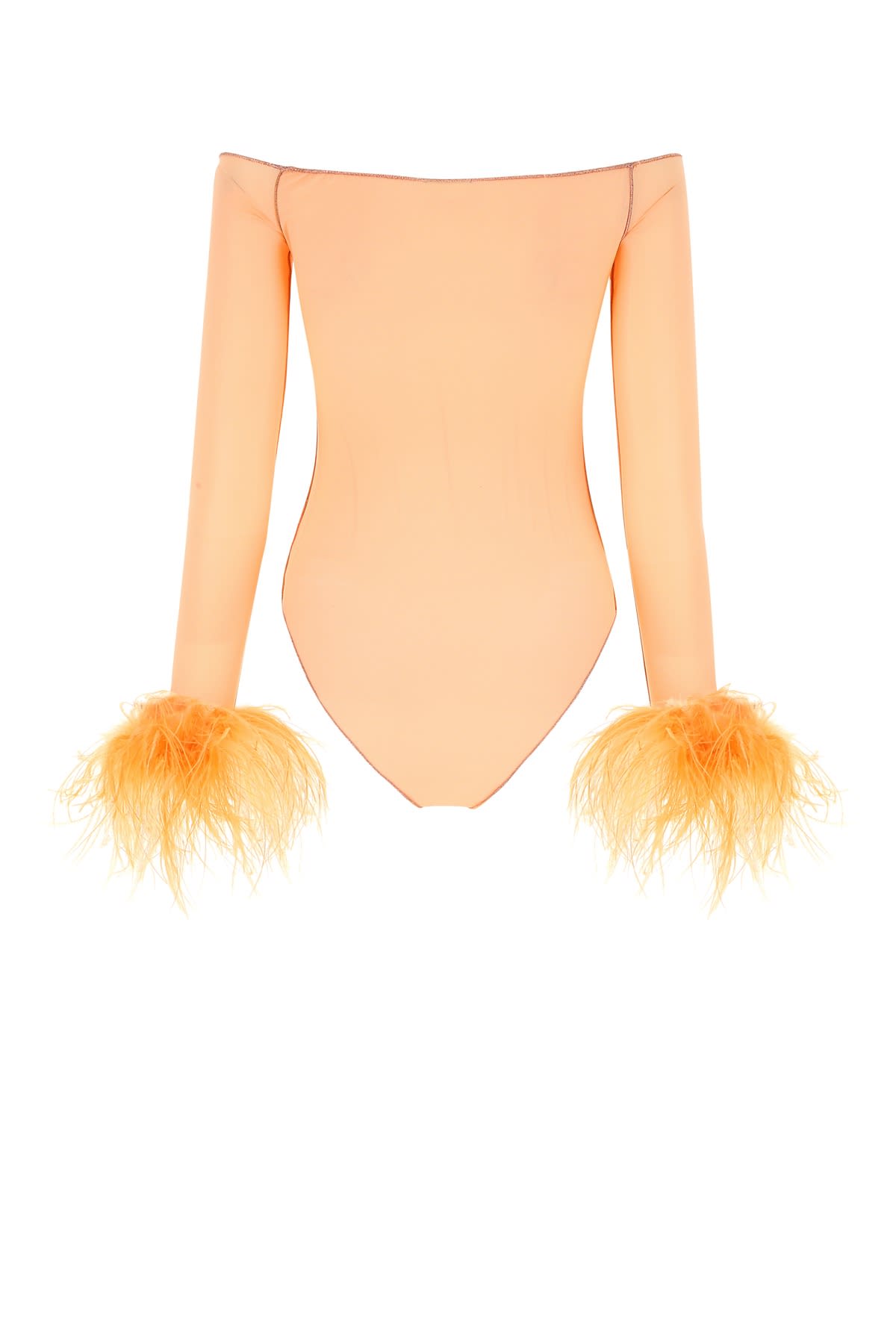 Oseree Feather Transparent Mesh Bodysuit Underwear And Body Pink In Peach