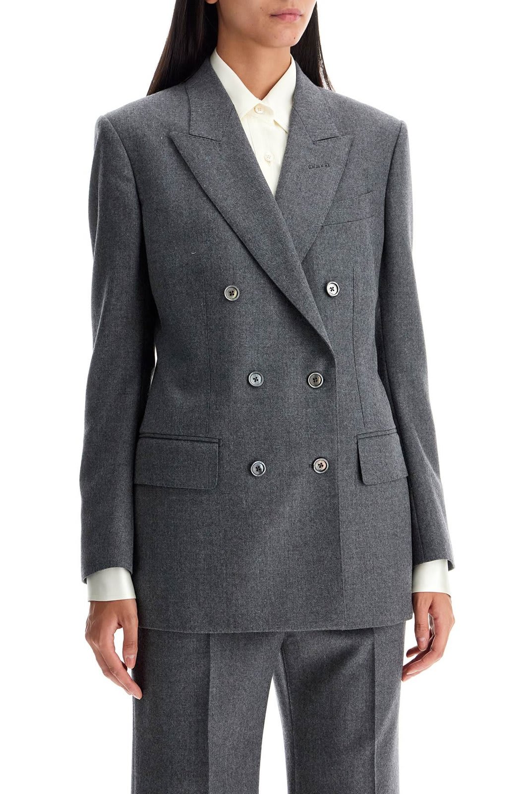 Shop Tom Ford Dart Detailed Double-breasted Blazer In Grey Melange