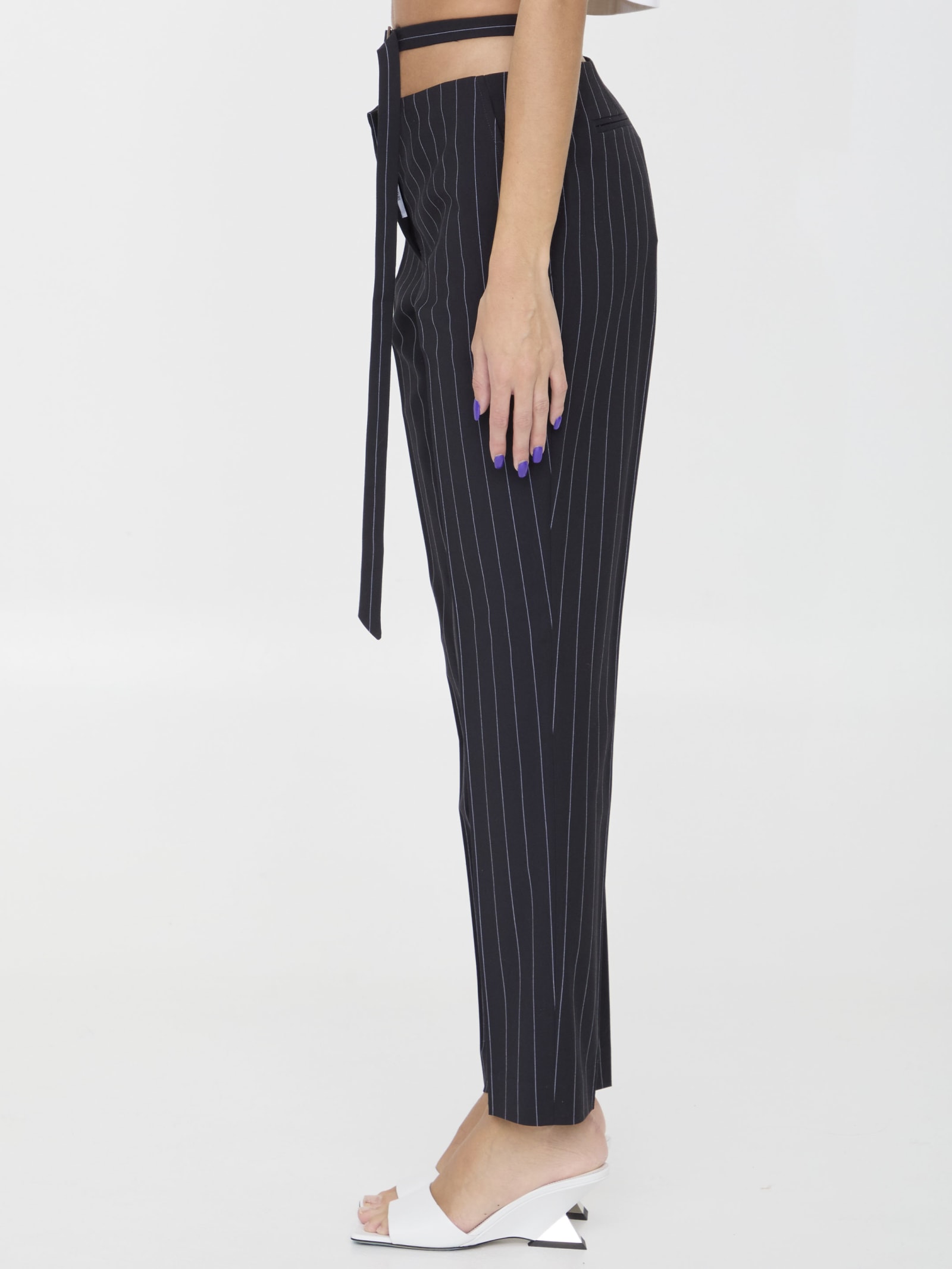 Shop Attico Pinstriped Pants In Blue