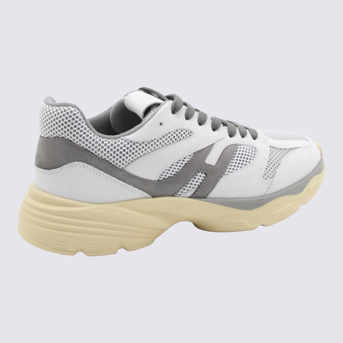 Shop Hogan White Grey Leather H665 Sneakers