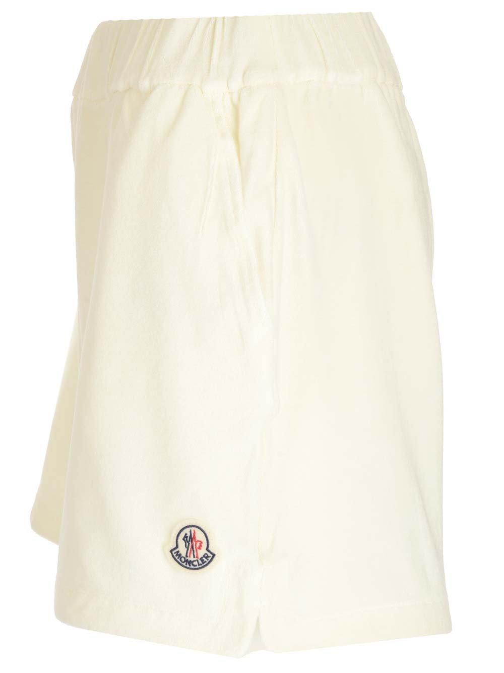 Shop Moncler Logo Patch High Waist Shorts In Bianco