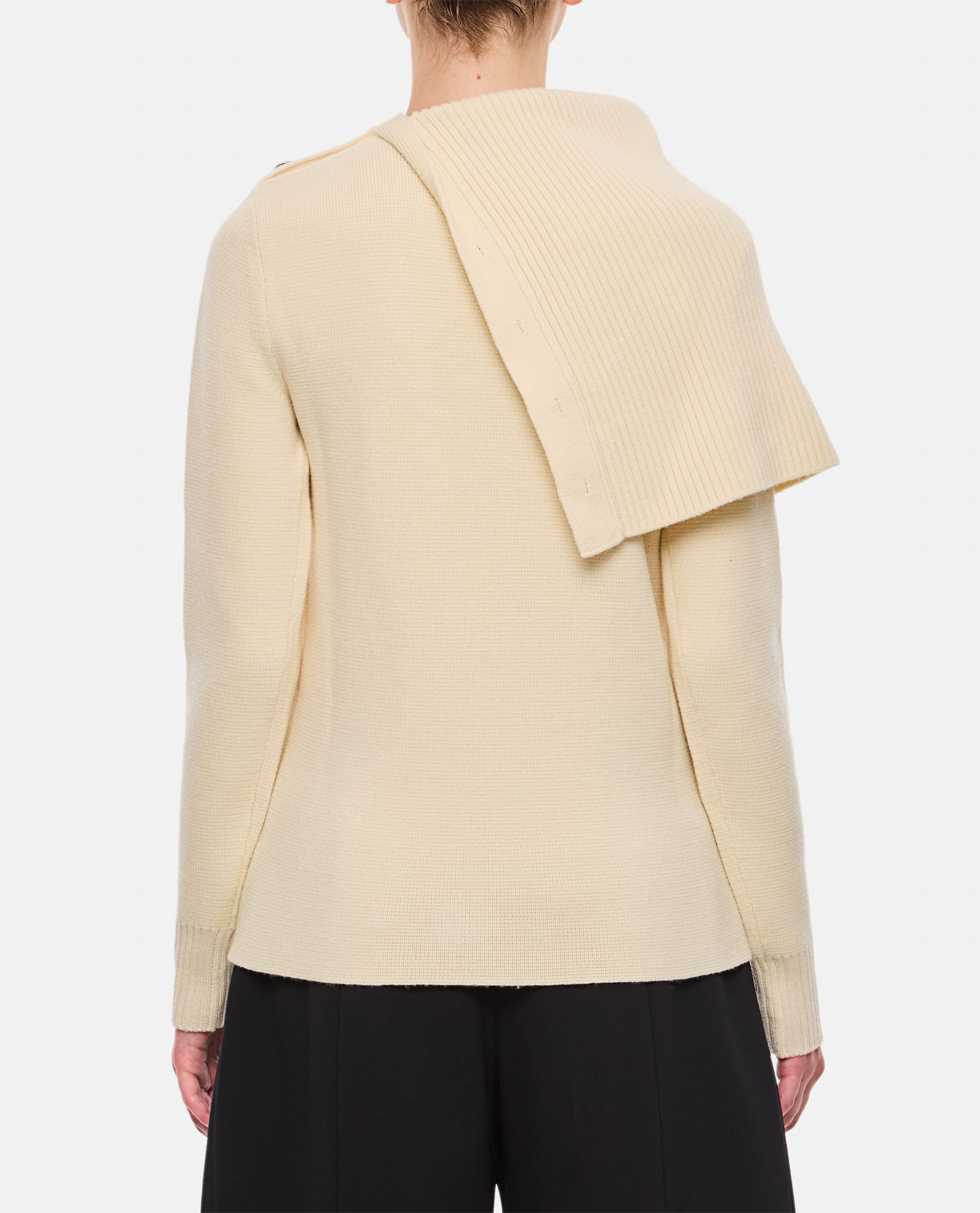 Shop Rabanne Asymmetric Neck Wool Pullover In White