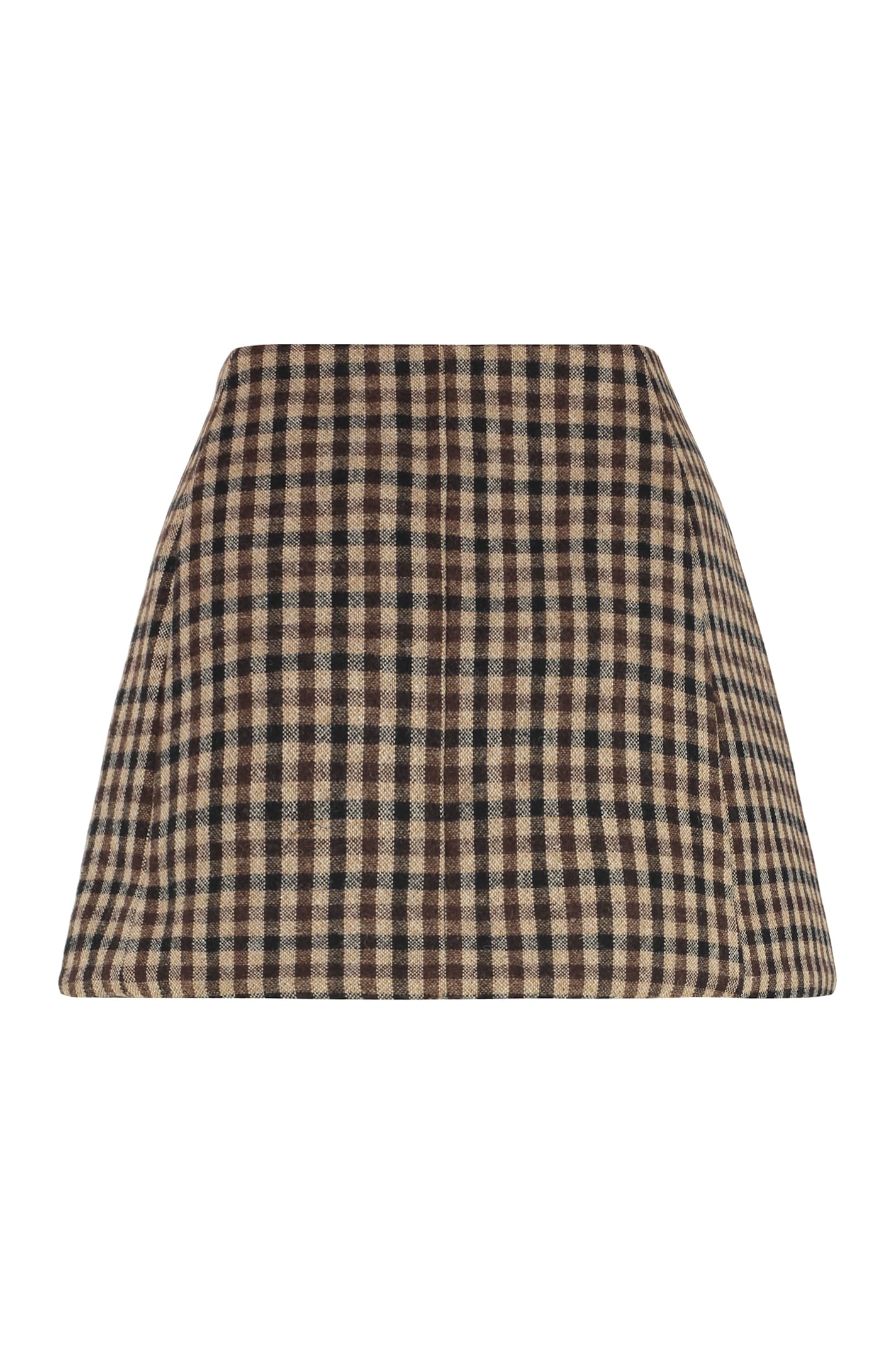 Ganni Womens Chicory Coffee Checked Gold-toned Button Wool-blend Mini Skirt In Brown