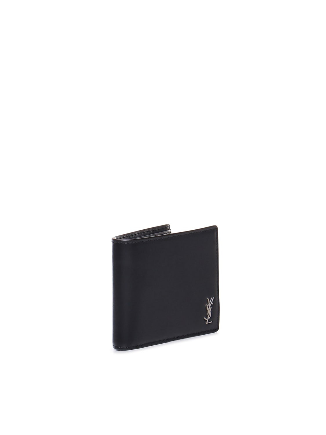 Shop Saint Laurent Metal Logo Ysl Wallet In Calfskin In Black