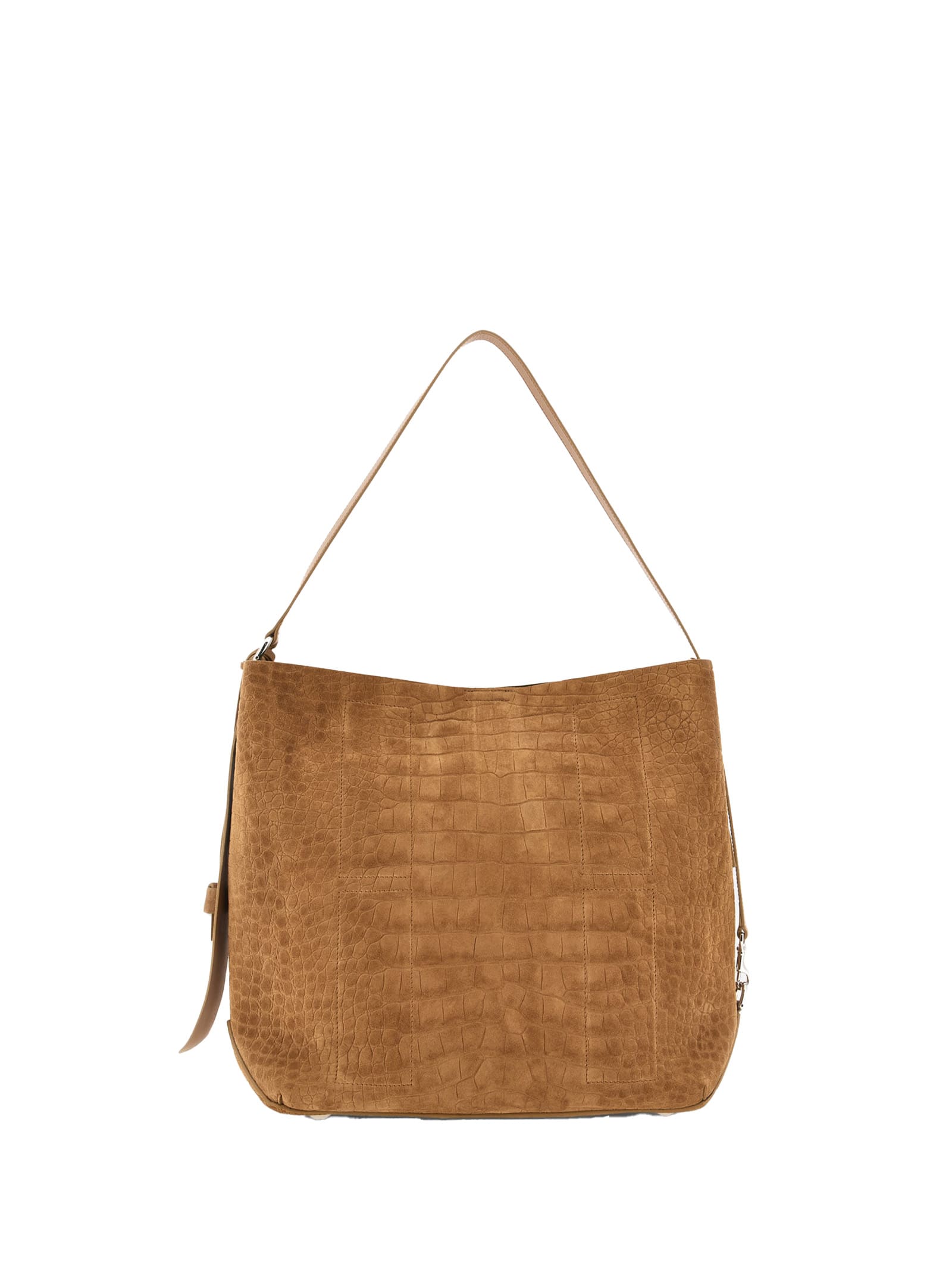 Hogan Suede Hobo Tote Adjustable Shoulder Strap In Brown