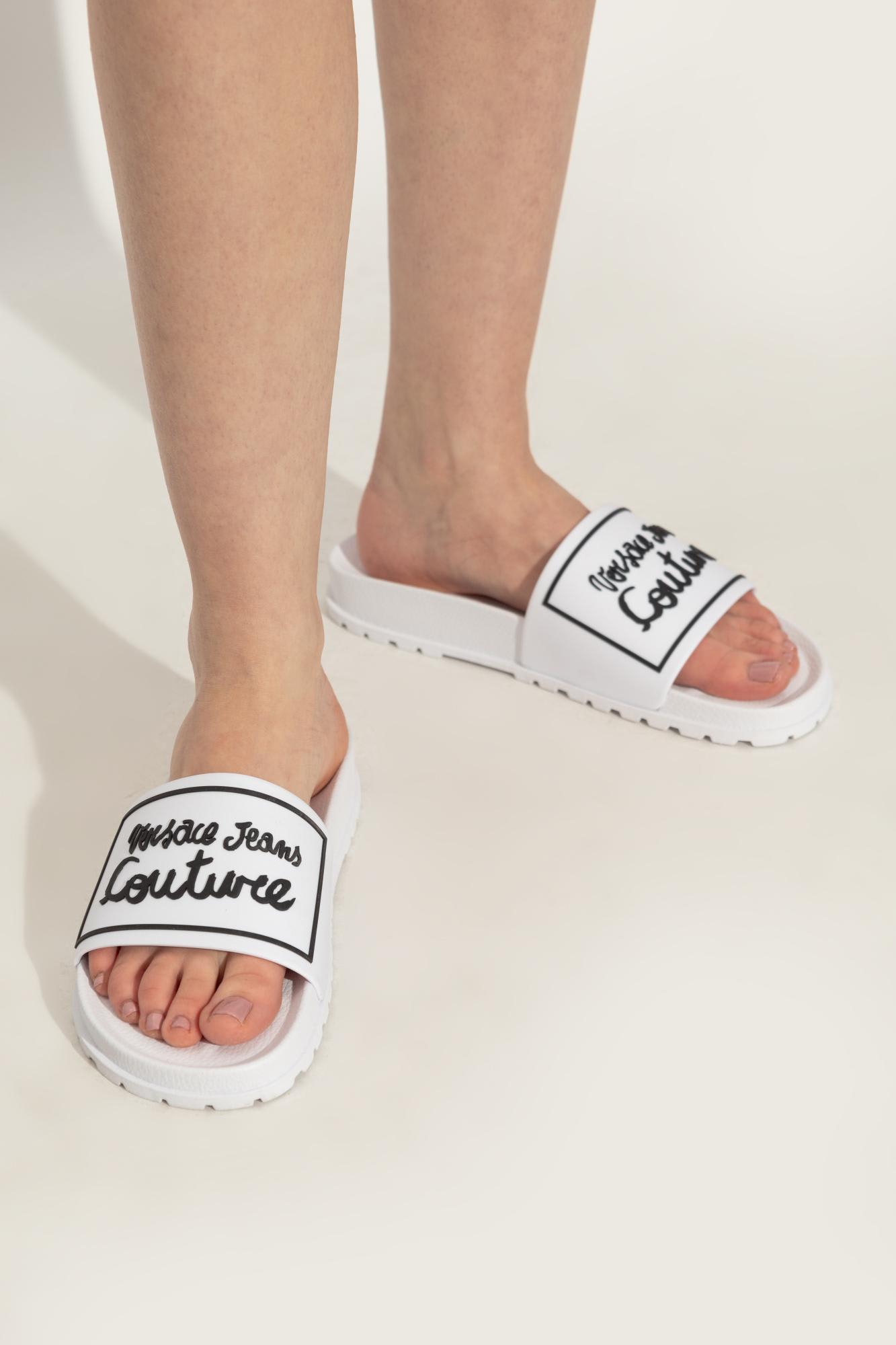 Shop Versace Jeans Couture Pool Slides In White