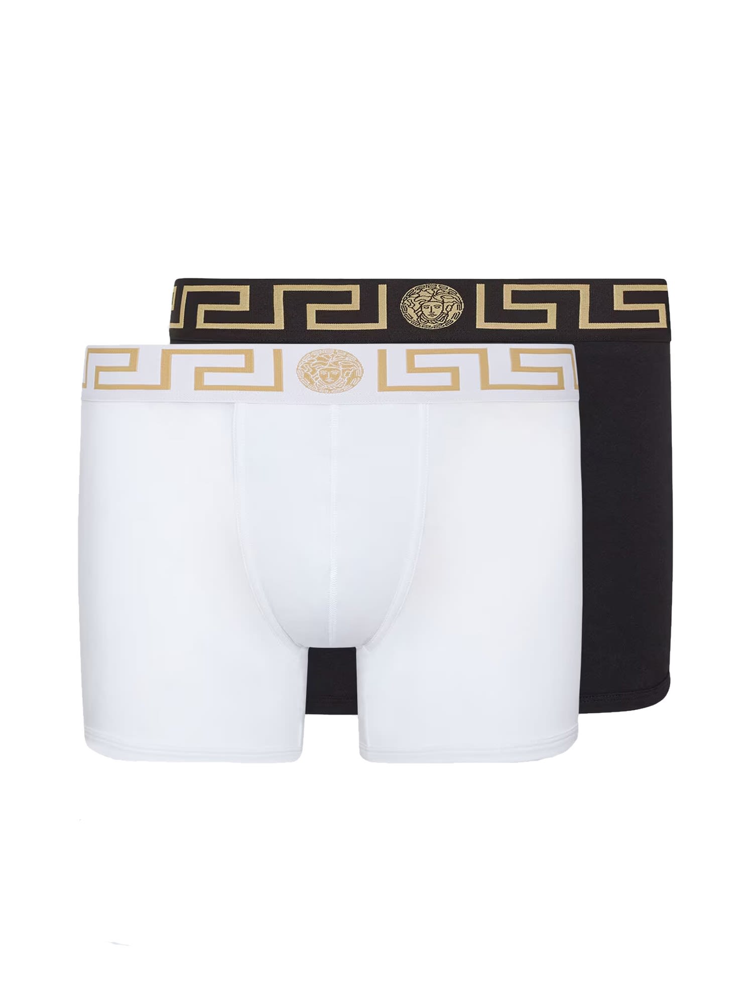 Shop Versace Pack Of Two Boxer Shorts With Greek Motif In K Nero Bianco