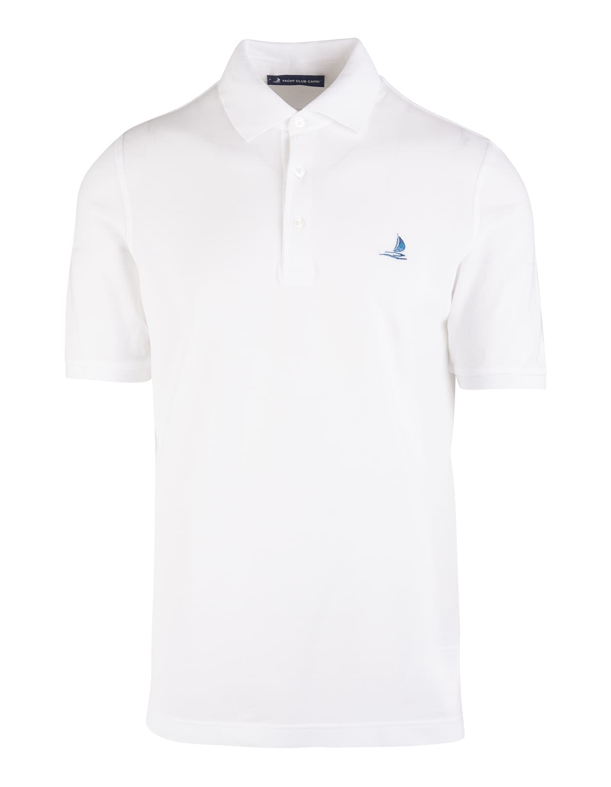 Fedeli Man - White Pique Polo Shirt With Blue Yacht Club Capri Logo