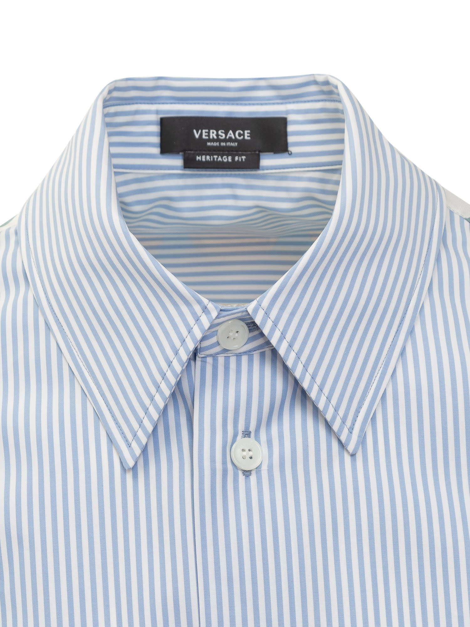 Versace Men Seashell Baroque Striped Shirt In Light Blue