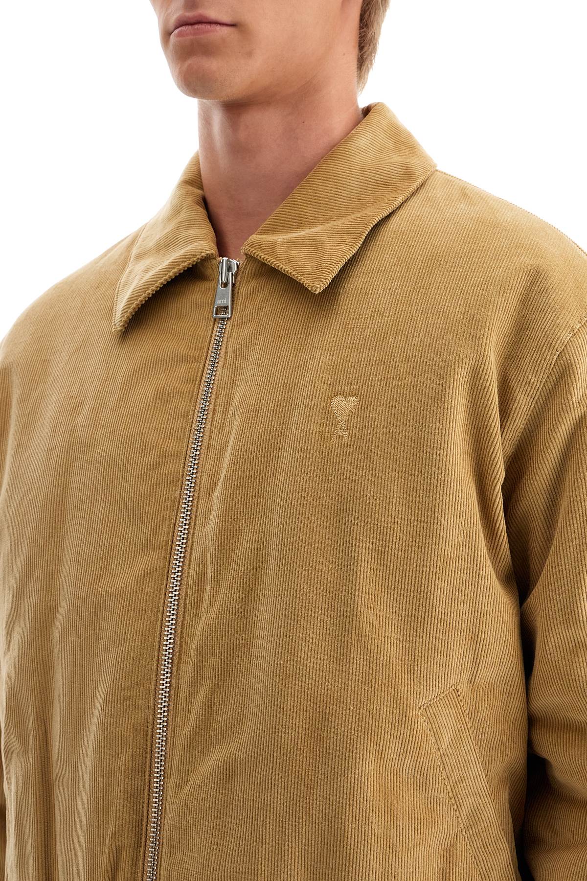 Shop Ami Alexandre Mattiussi Corduroy Bomber Jacket In Sable (beige)