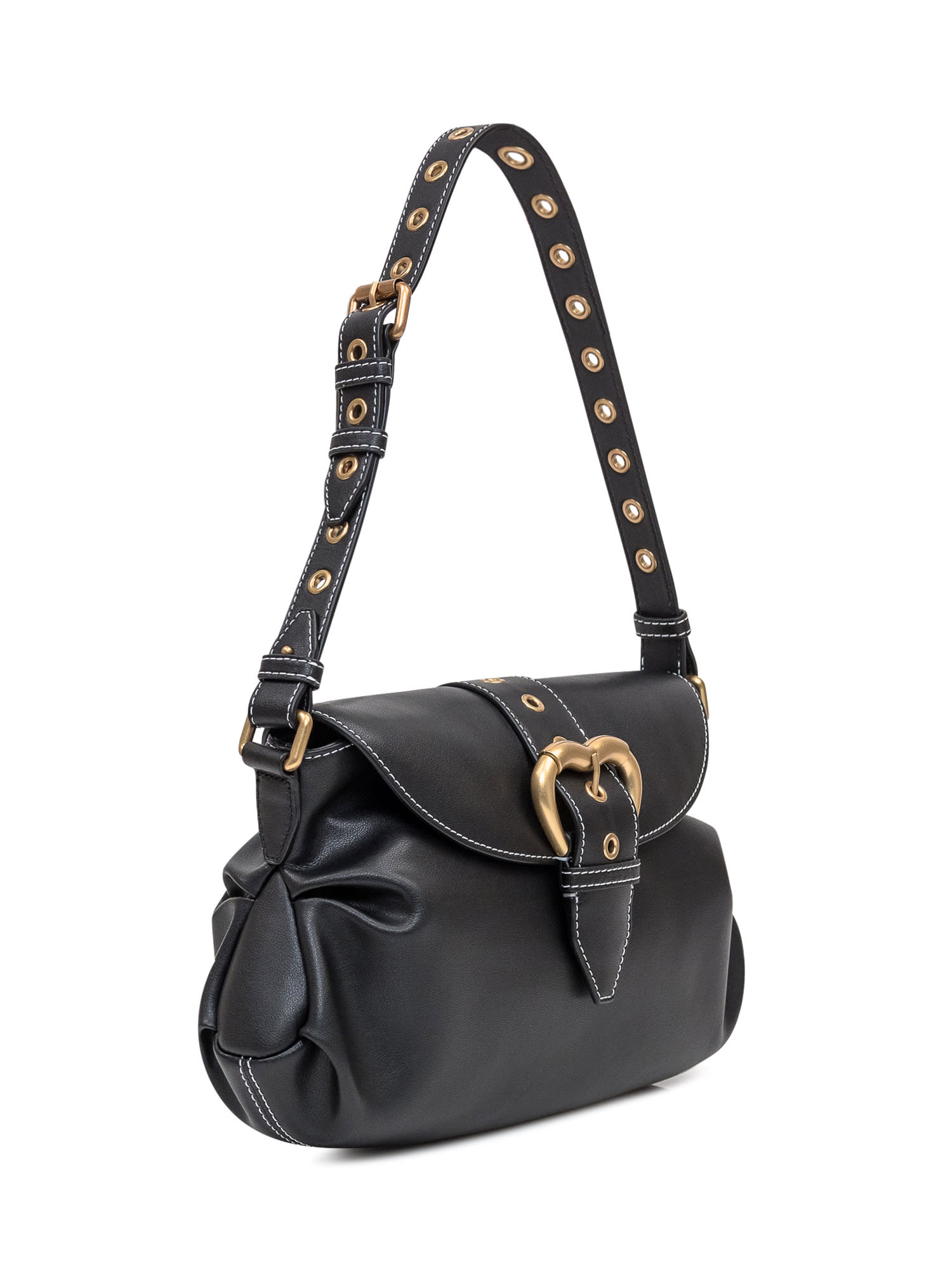 Pinko Jolene Shoulder Bag With Heart Buckle In Nero Antiqque Gold