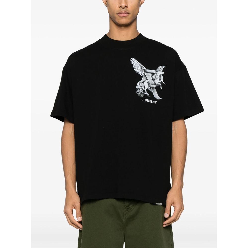 Represent Elegance Unicorn Black Crewneck T-shirt With Logo Print On The Front And Maxi Print On The Rear In C In Black