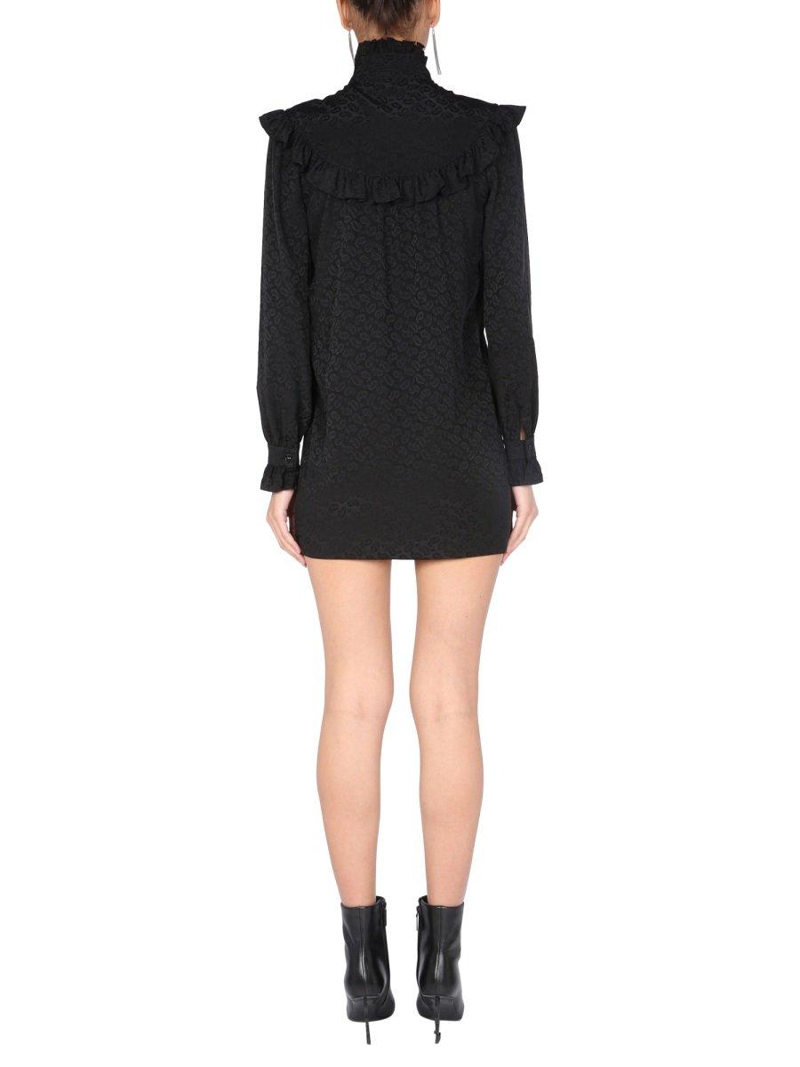 Shop Saint Laurent High Neck Long-sleeved Mini Dress In Black