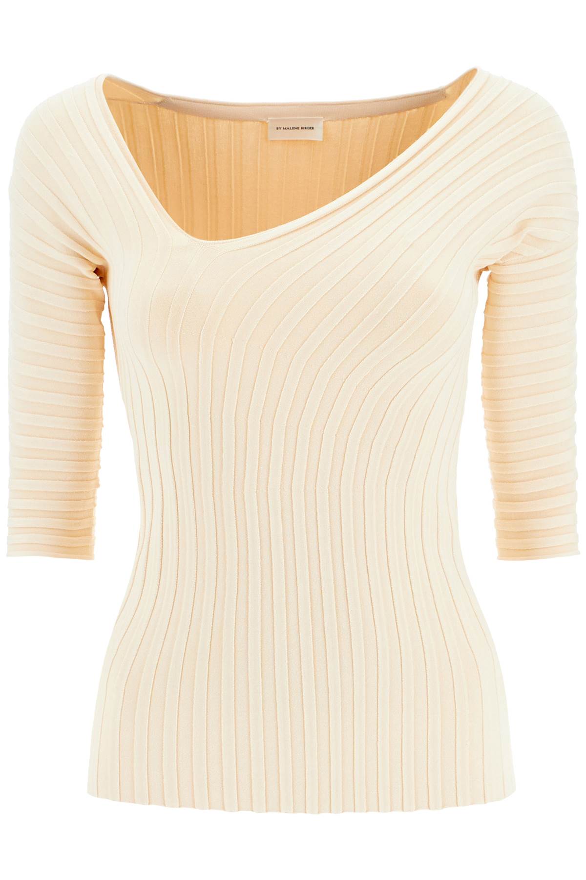 Shop By Malene Birger Ivena Ribbed Top With Asymmetrical Neckline In Soft White (beige)