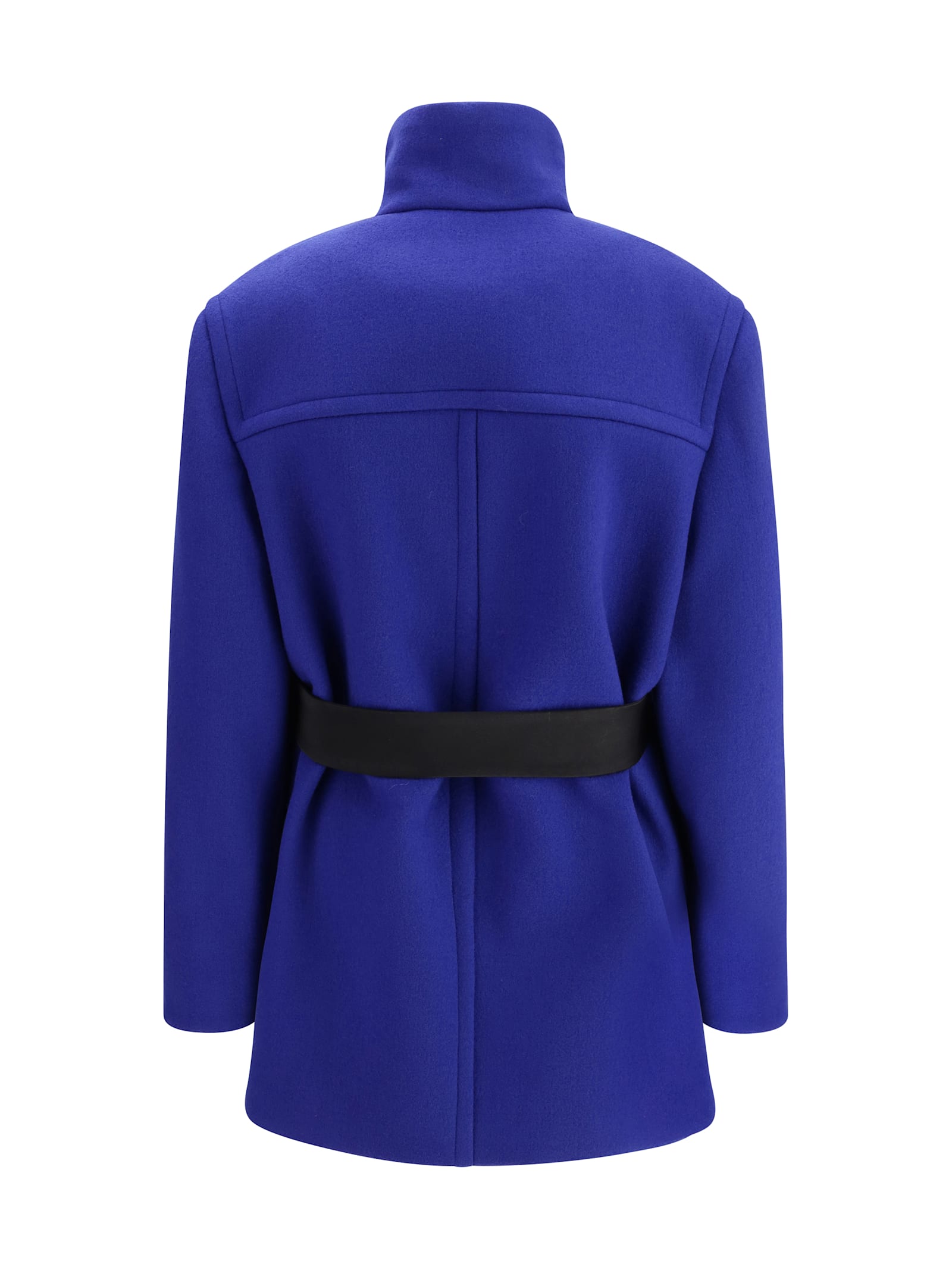 Saint Laurent Wool Boxy Belted Coat In Blue