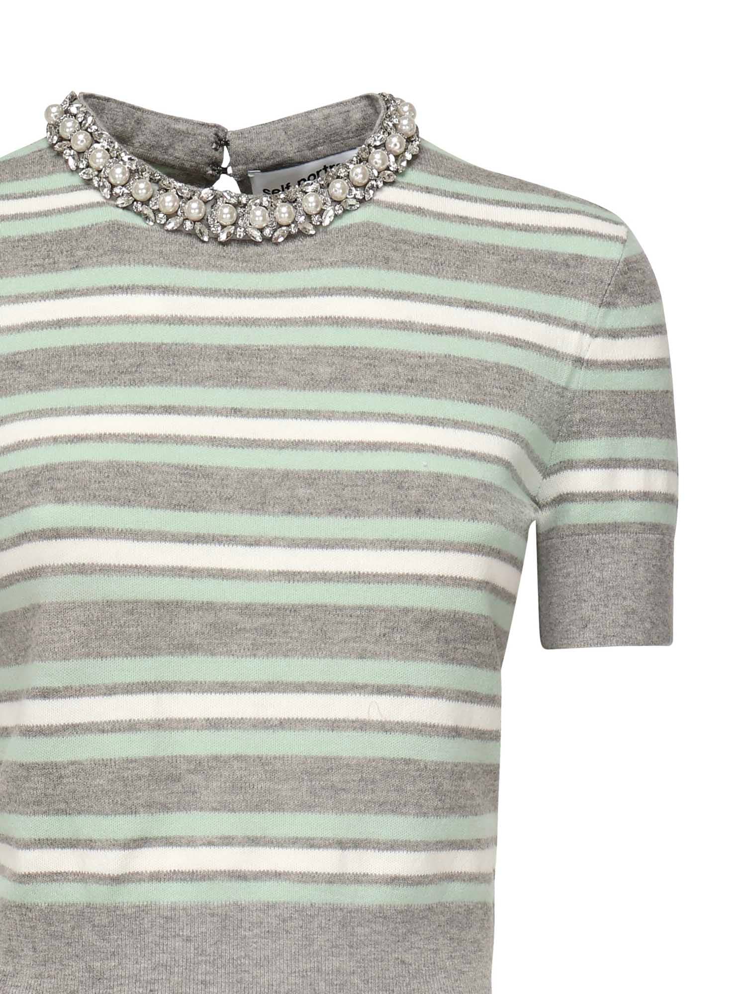 Self-portrait Striped Sweater With Crystal Trim In Animal Print