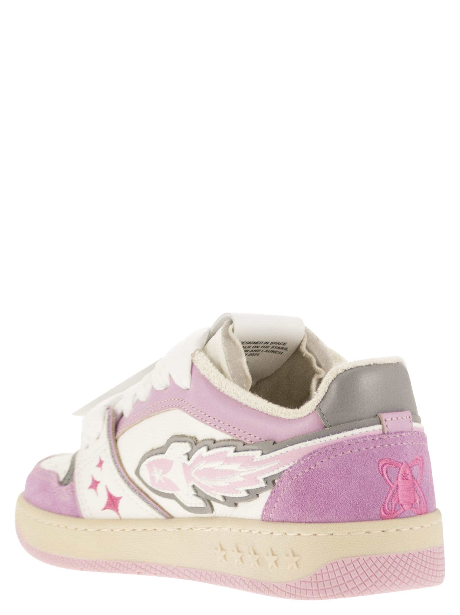 Shop Enterprise Japan Ej Egg Rocket - Leather Trainers With Logo In White/pink