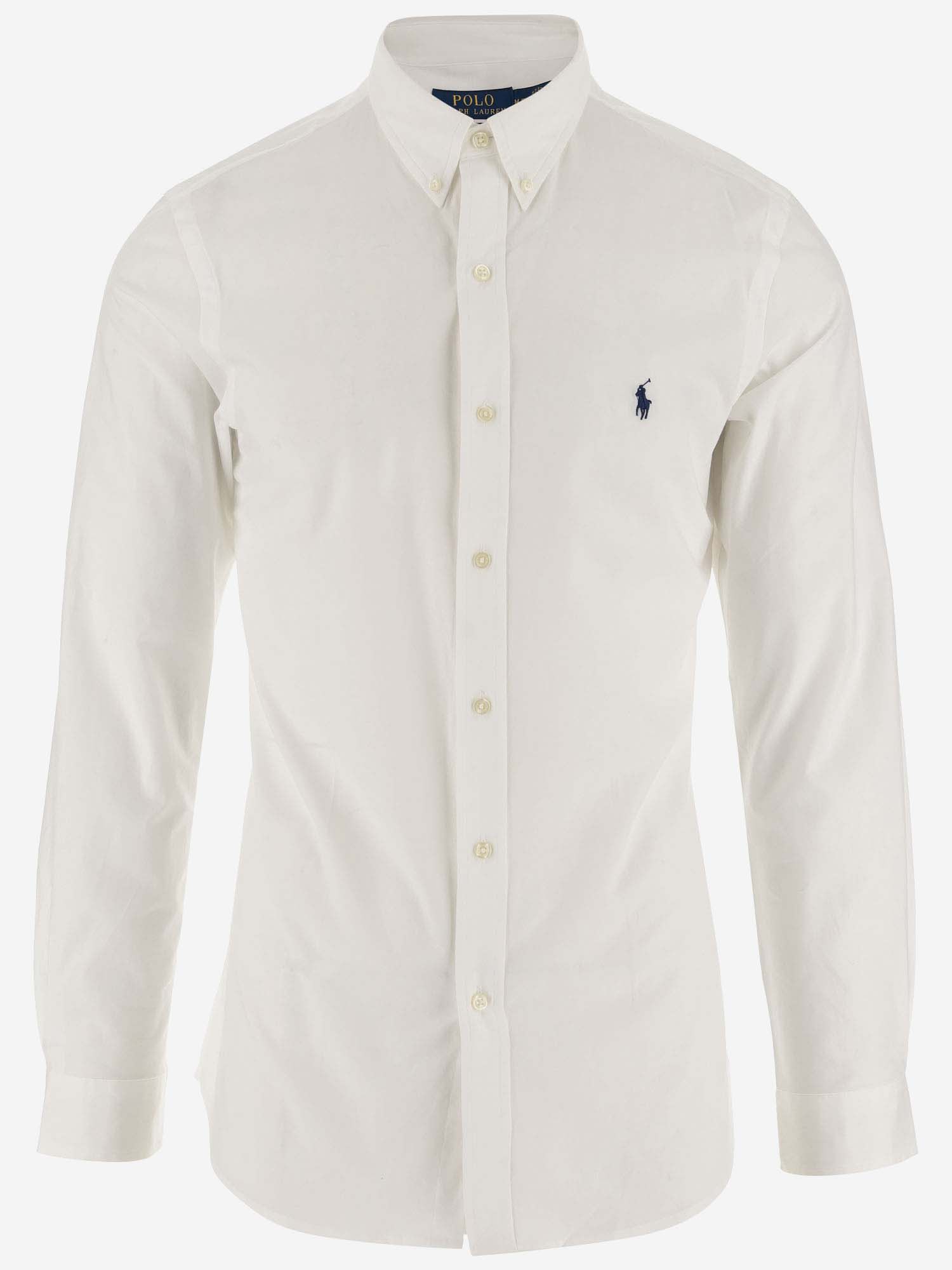 Shop Polo Ralph Lauren Stretch Cotton Shirt With Logo Shirt In White