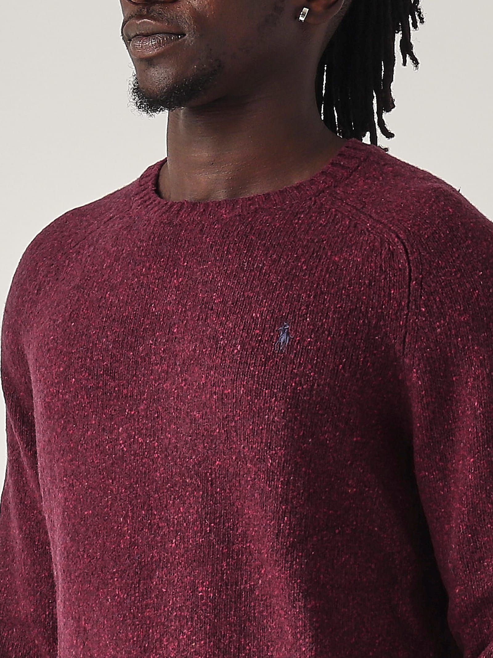 Shop Polo Ralph Lauren Maglia Girocollo In Misto Lana Screziato Sweater In Bordeaux