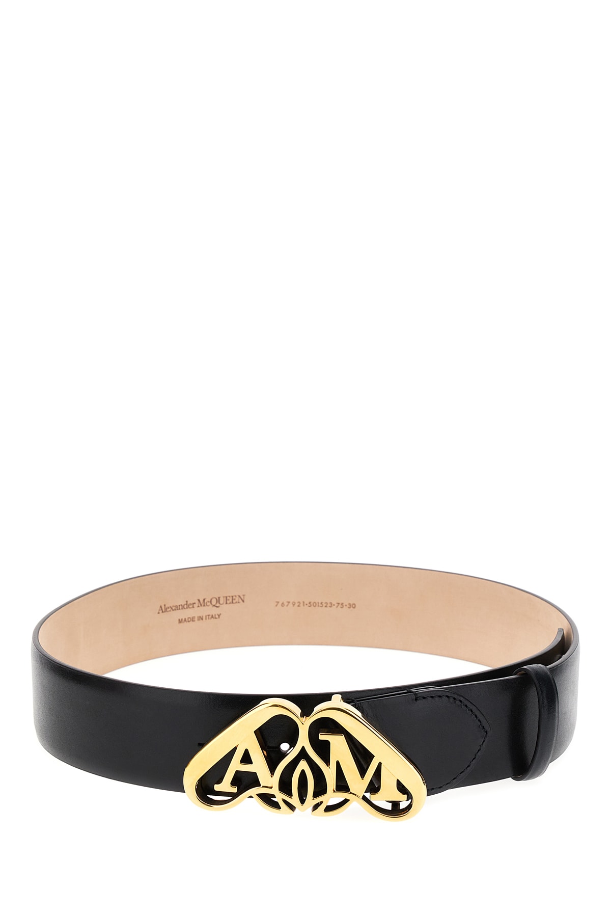 Alexander Mcqueen Adjustable Leather Belt With Metal Seal In Black