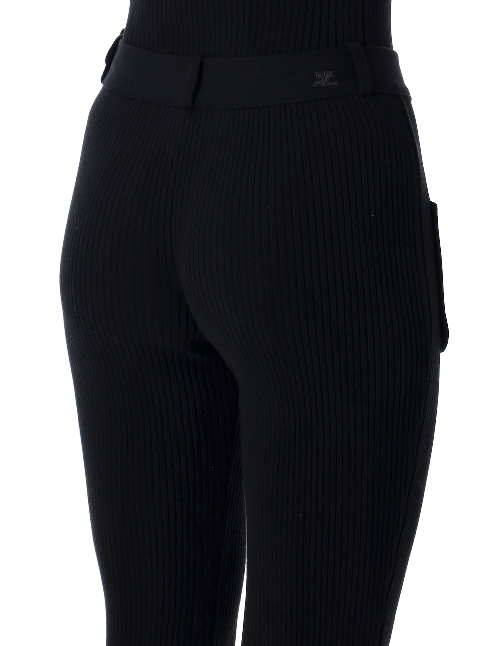 Courrèges Ribbed Knit Trousers Pockets In Black