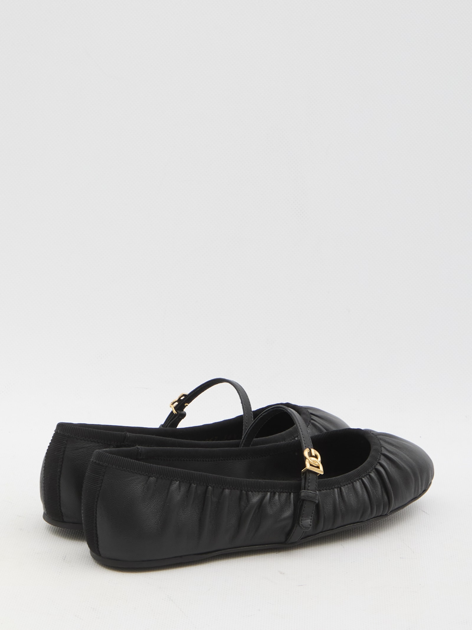 Dolce & Gabbana Black Ballerinas With Metallic Logo And Strap In Leather Woman In Nero