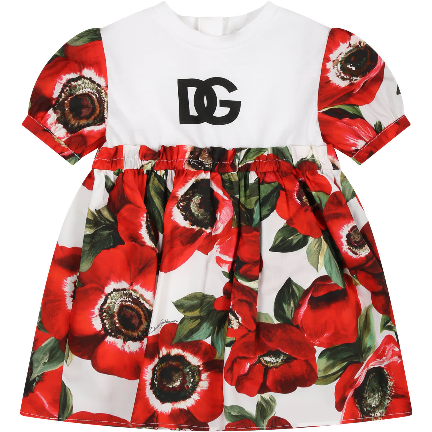 Dolce & Gabbana Red Dress For Baby Girl With All-over Anemone Flower