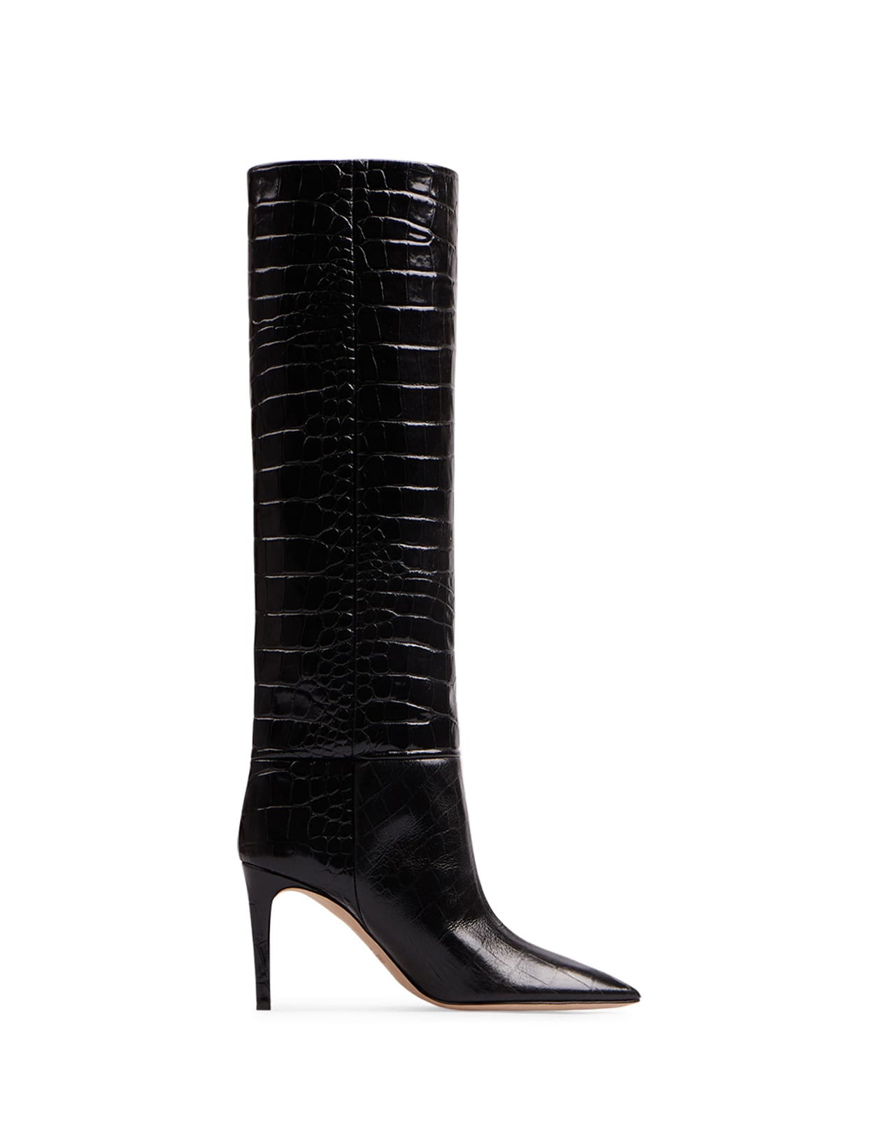 Shop Paris Texas Charcoal Leather Stiletto Boots With Crocodile Print In Carbone