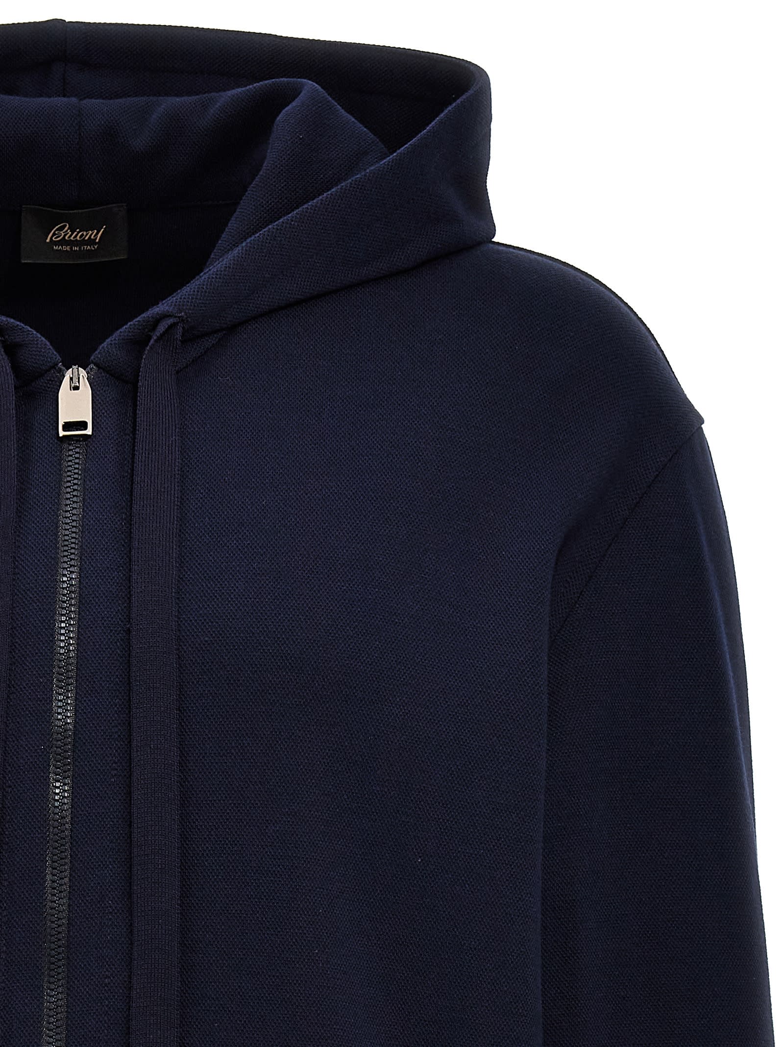 Shop Brioni Piquet Cotton Hoodie In Blue