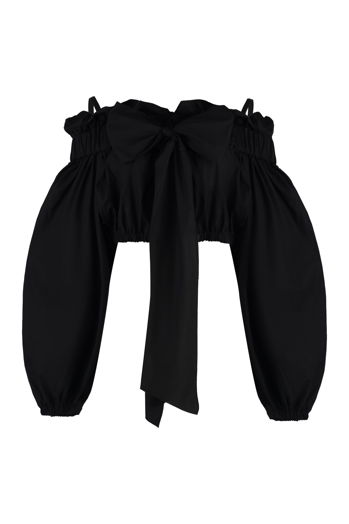 Patou Volume Cropped Poplin Shirt W/bow In Black
