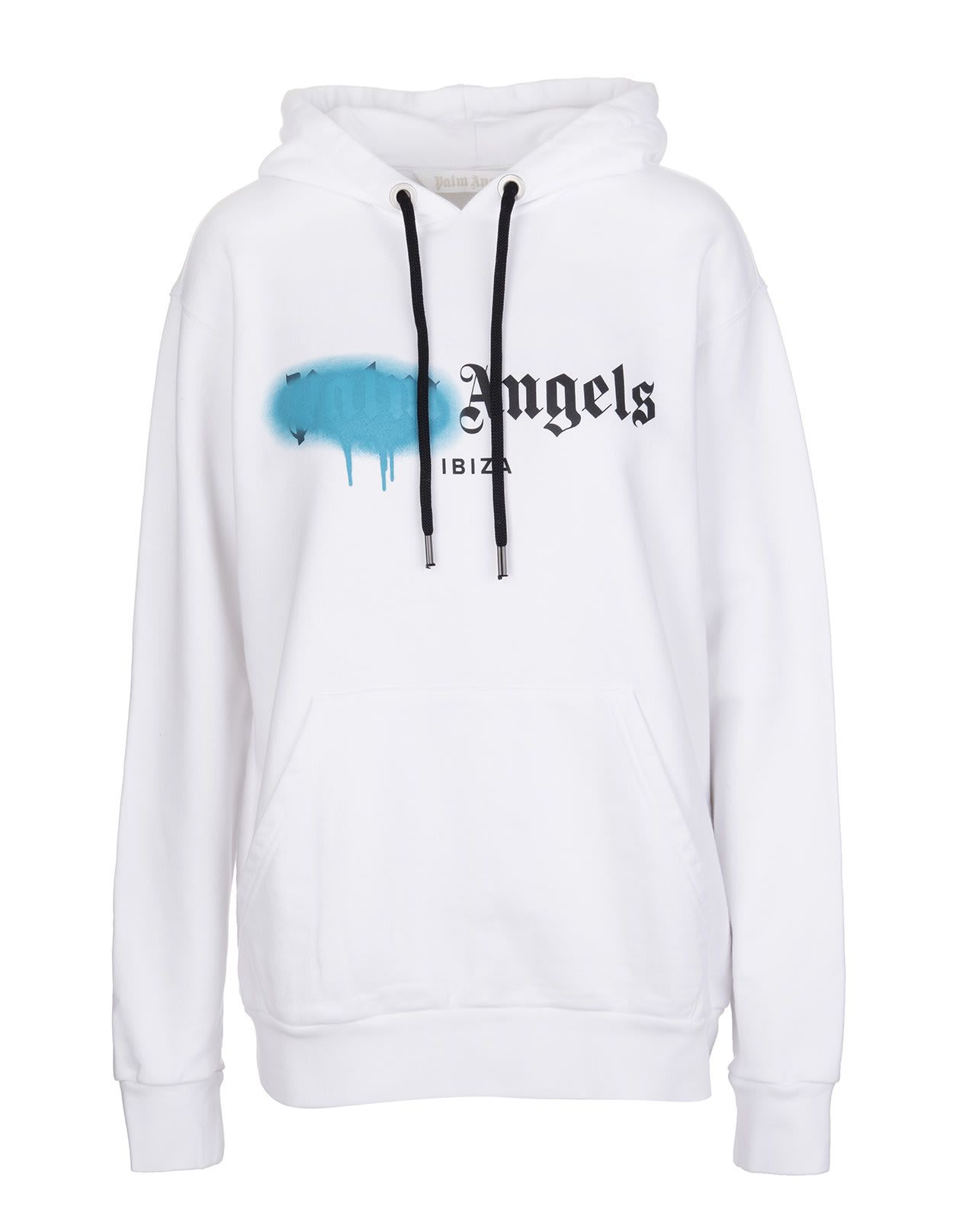 Palm Angels Woman White And Blue Oversize Spray Logo Ibiza Hoodie