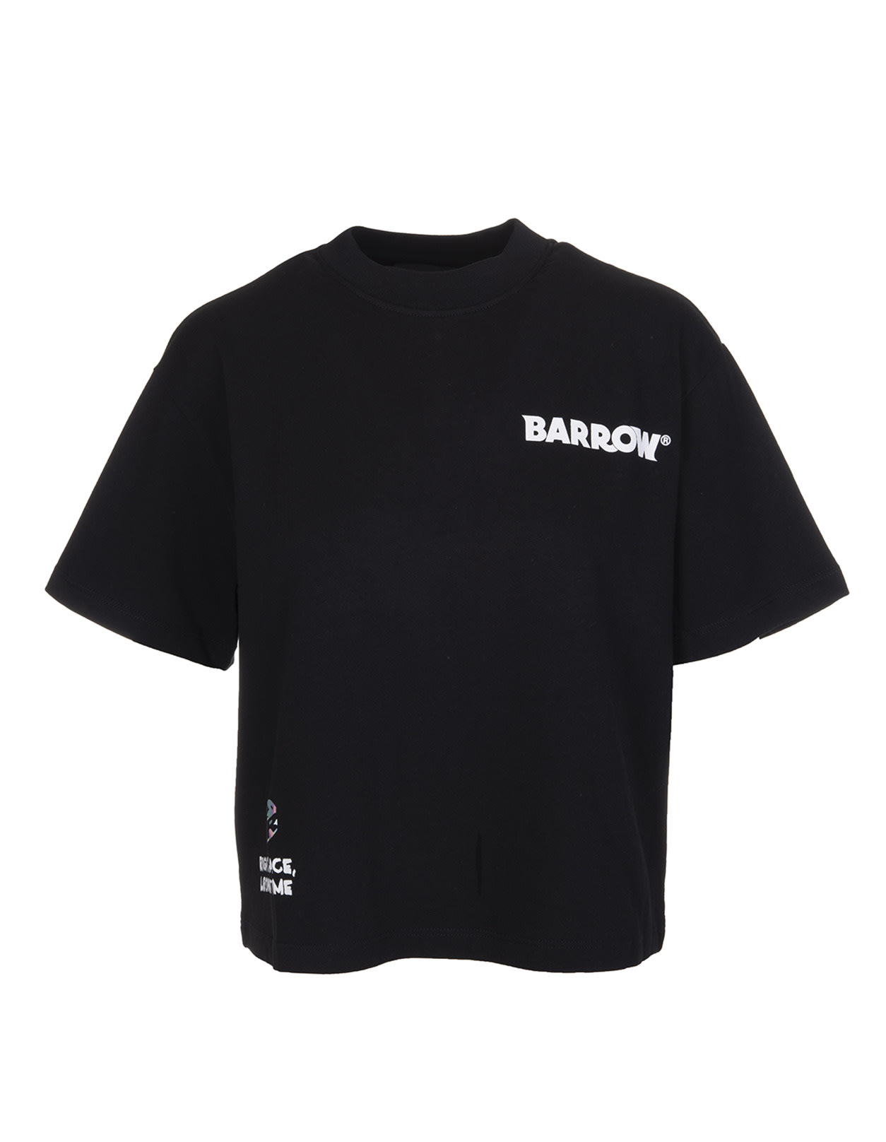 Barrow Black Crop T-shirt With Planet Logo And Rhinestones
