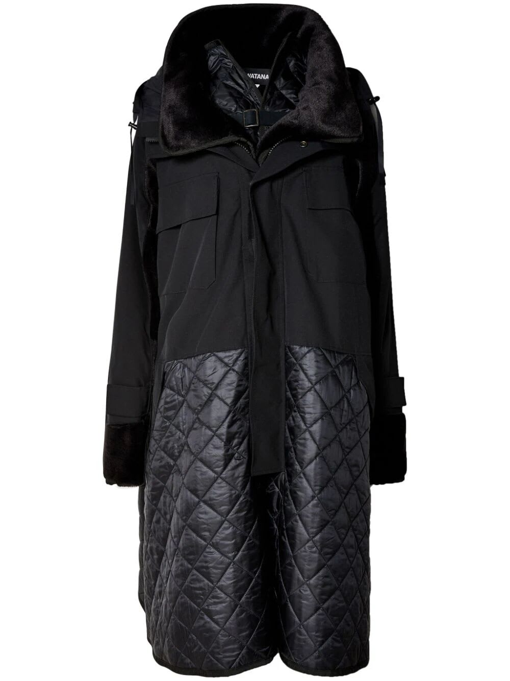 Junya Watanabe Quilted Hooded Parka Coat In Black Black