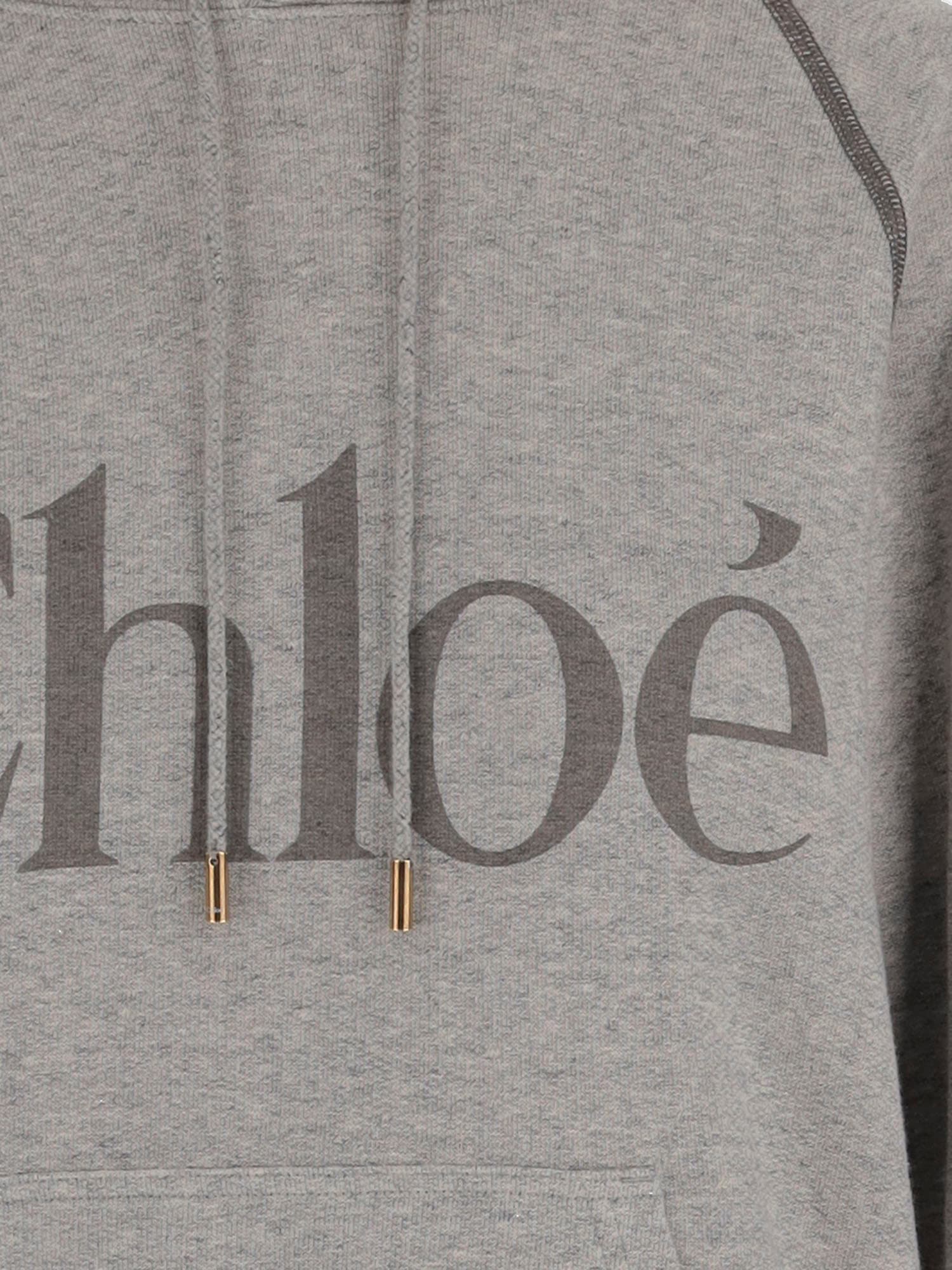 Chloé Hooded Cotton Blend Sweatshirt With Kangaroo Pocket In Gray