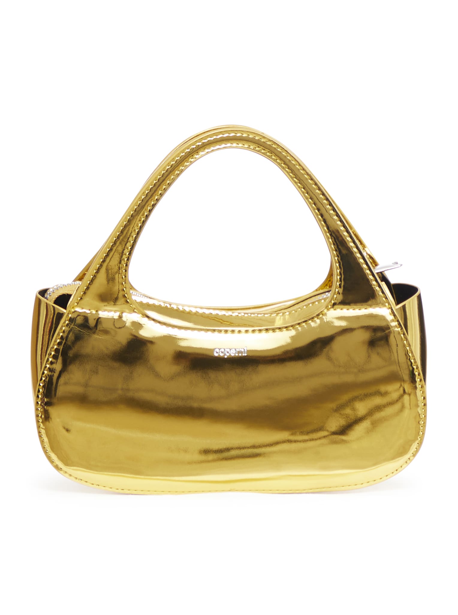 Shop Coperni Metallic Micro Baguette Swipe Bag In Gld Gold