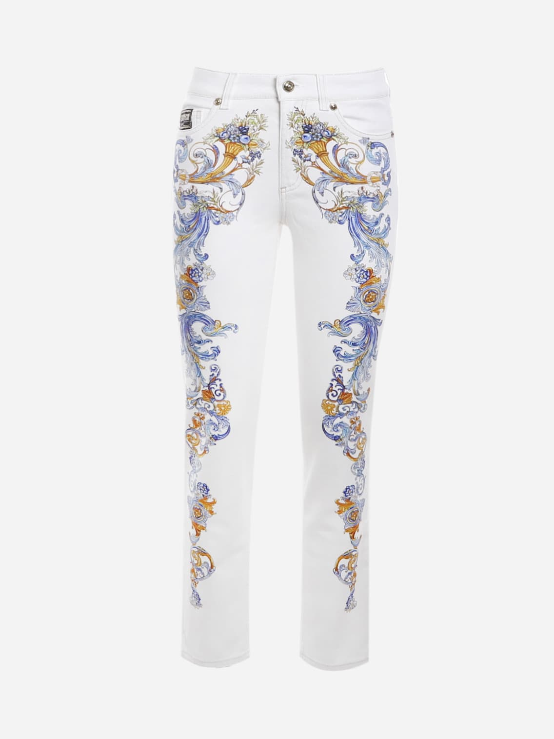 Versace Jeans Couture Stretch Cotton Jeans With All-over Baroque Print