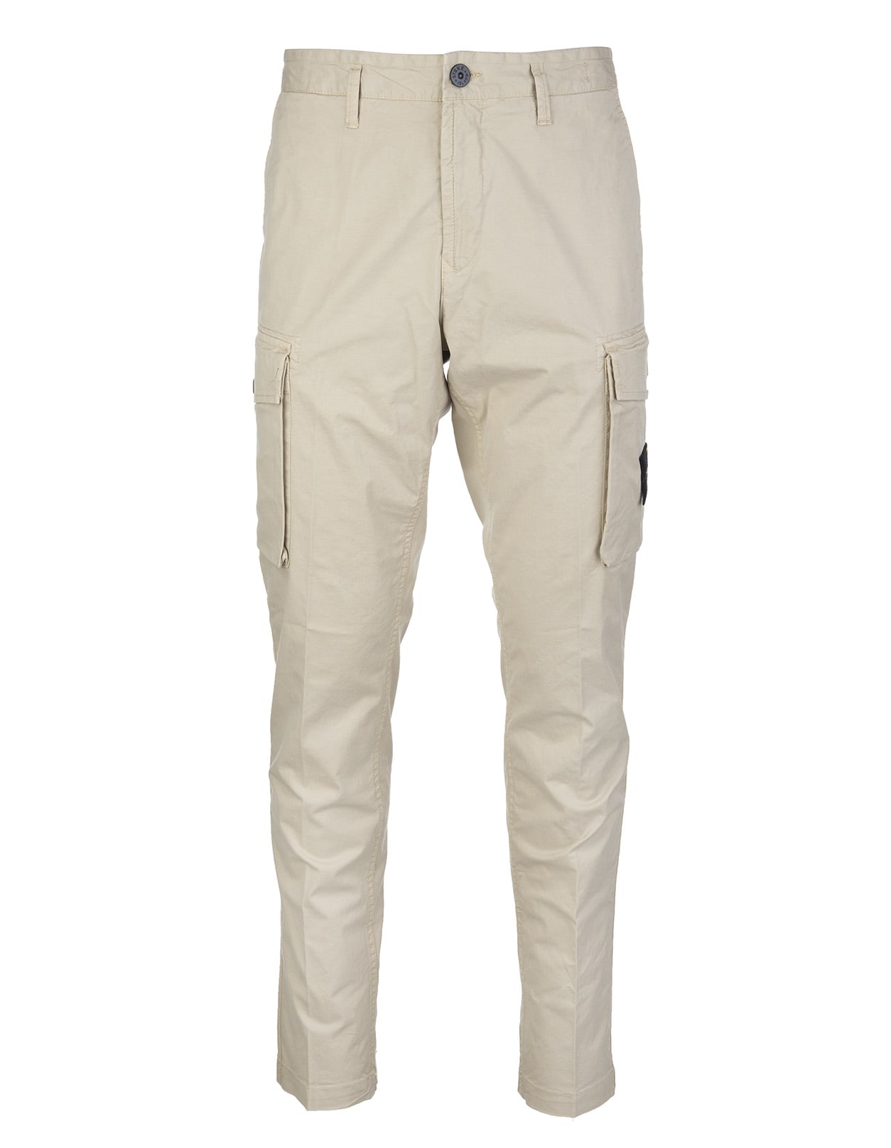 STONE ISLAND SAND STRETCH-COTTON LOGO PATCH TAPERED CARGO TROUSERS,11844857