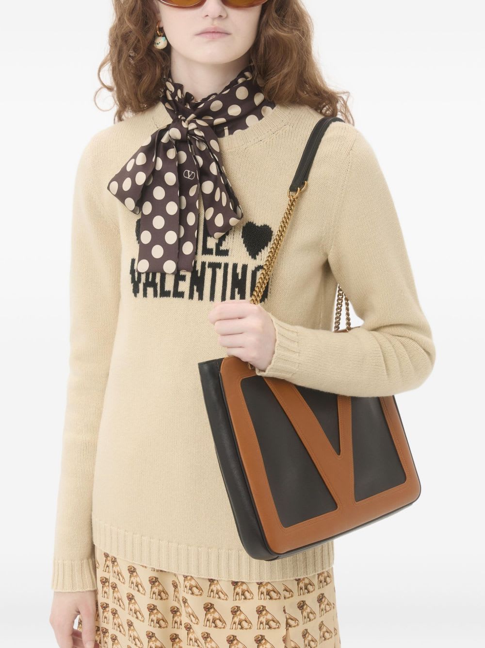 Valentino Graphic Print Long Sleeve Crew Neck Knitwear In Neutral