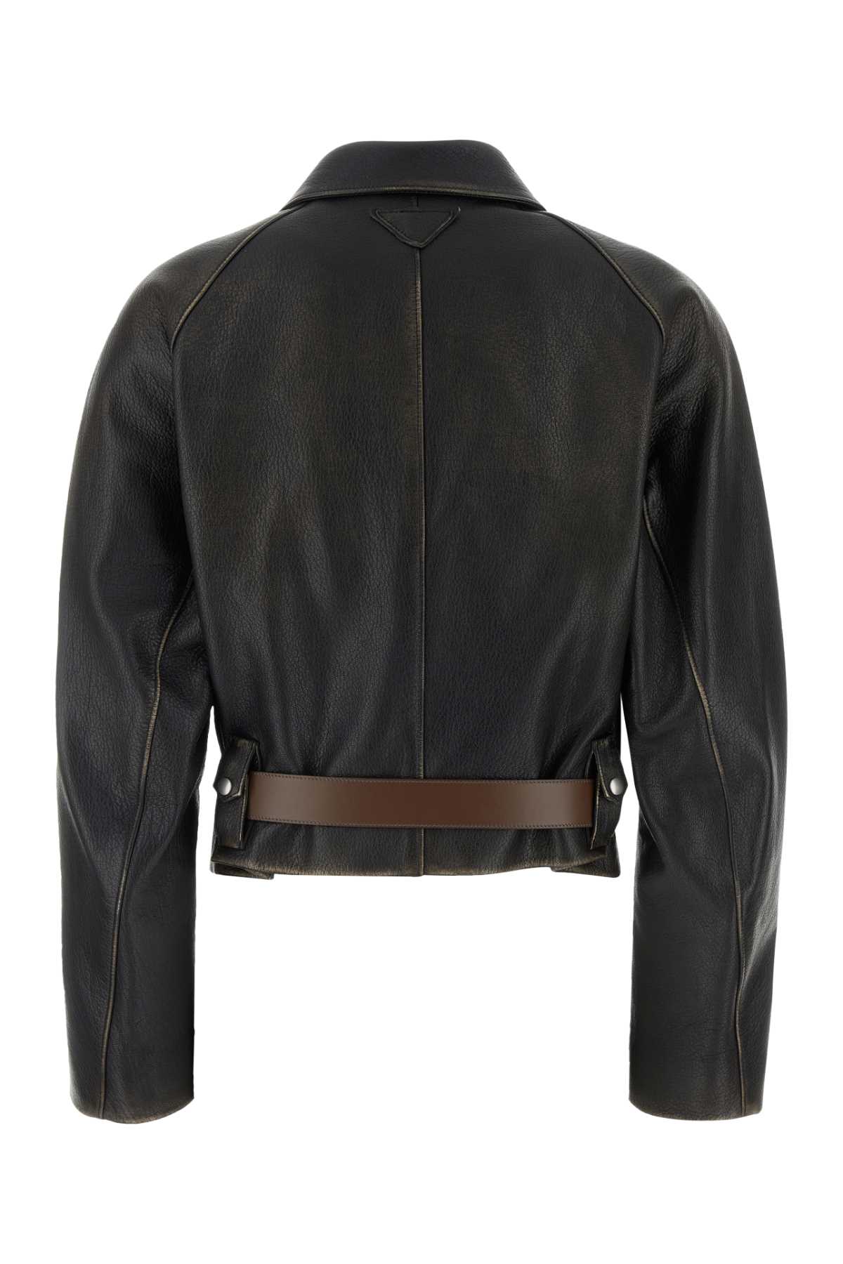 Shop Prada Black Leather Jacket In Nero