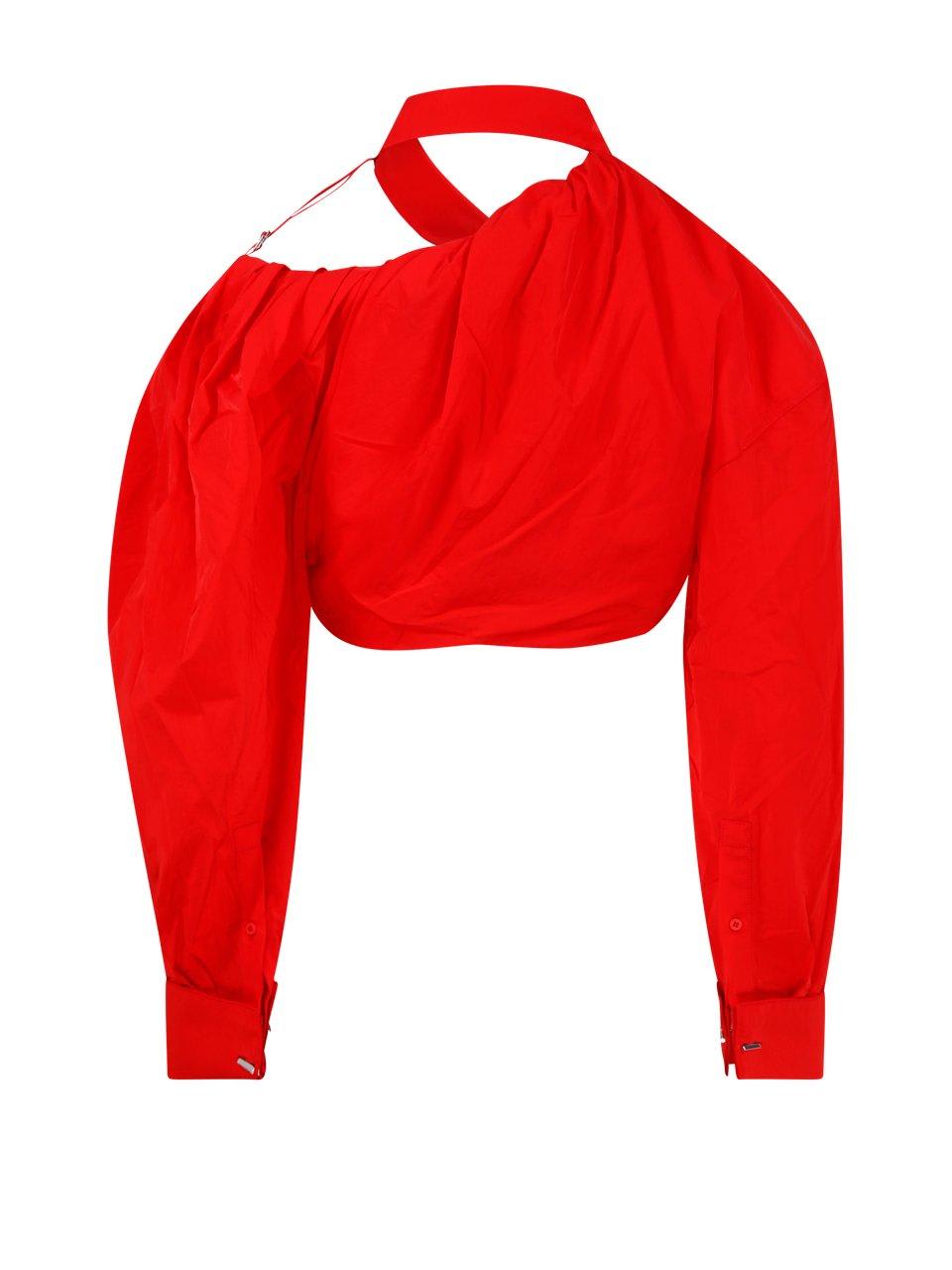 Shop Jacquemus Asymmetric Cropped Shirt In Red