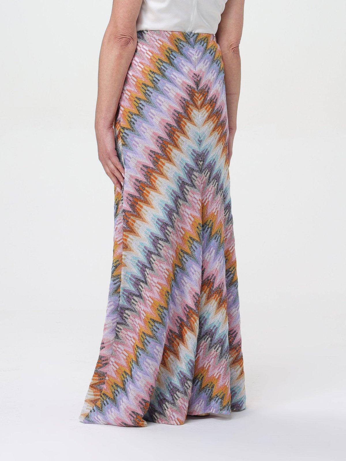 Shop Missoni Long Flared Zigzag Skirt In Multicolour